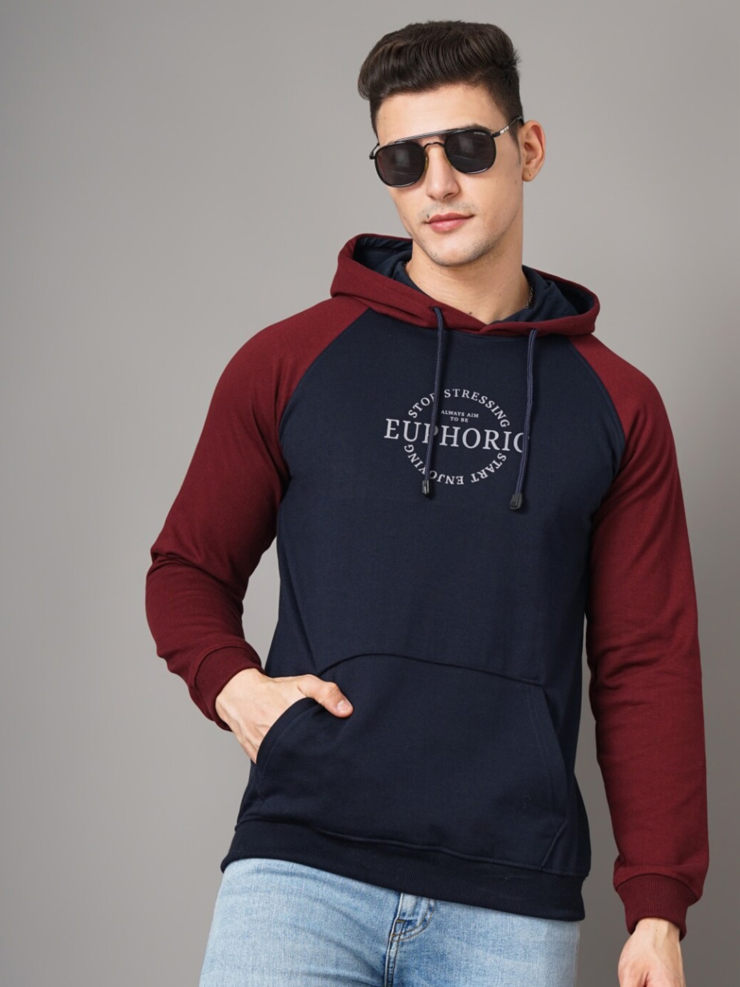 

PAUL STREET Typography Printed Hooded Sweatshirt, Navy blue
