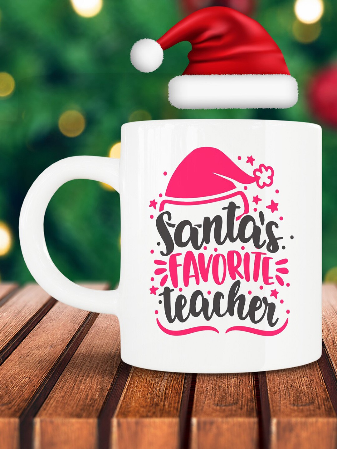 

Home Decor Expert White & Red Santa Printed Ceramic Glossy Mug 300ml