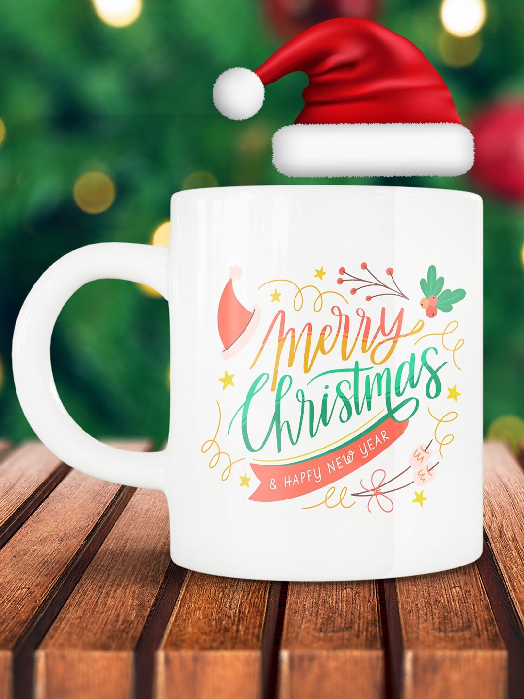 

Home Decor Expert White & Green Christmas Printed Ceramic Glossy Mug 300ml