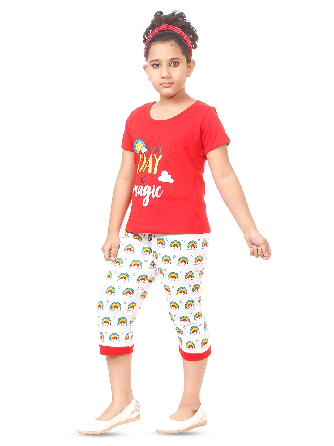 

BAESD Girls Printed Pure Cotton Pure Cotton With Capris, Red
