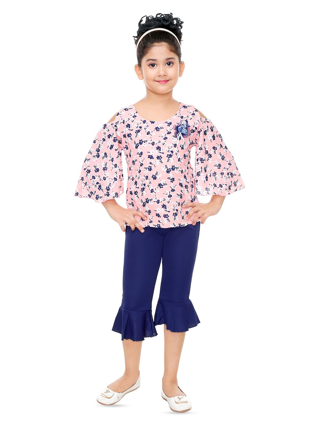 

BAESD Girls Printed Three-Quarter Sleeves Top With Capris, Peach