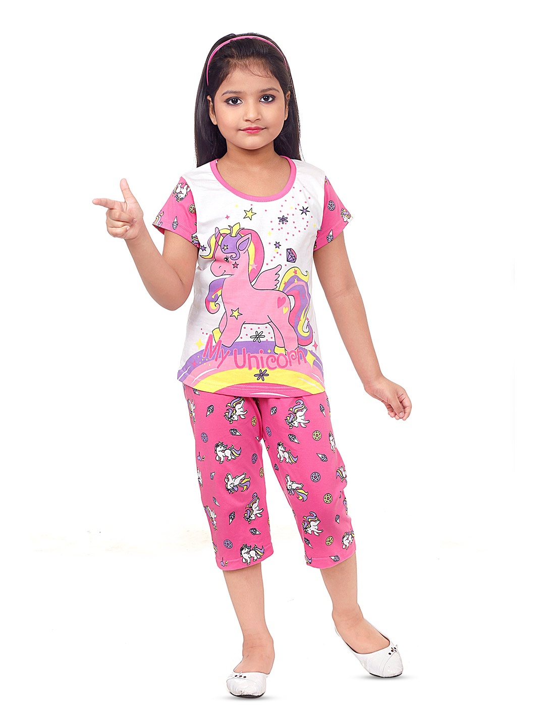 

BAESD Girls Printed Pure Cotton T-shirt with Capris, Pink