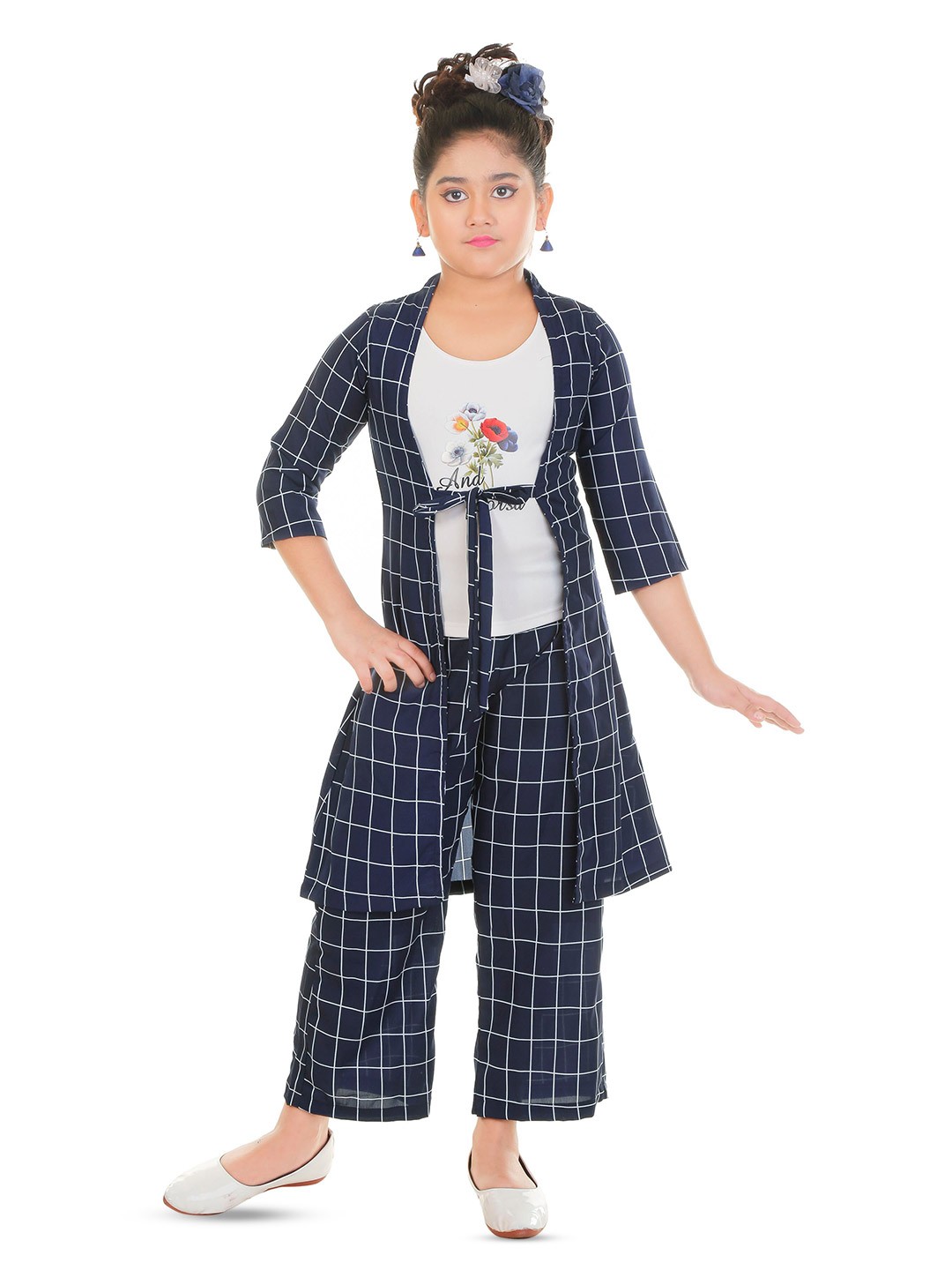 

BAESD Girls Printed Top with Palazzos, Navy blue