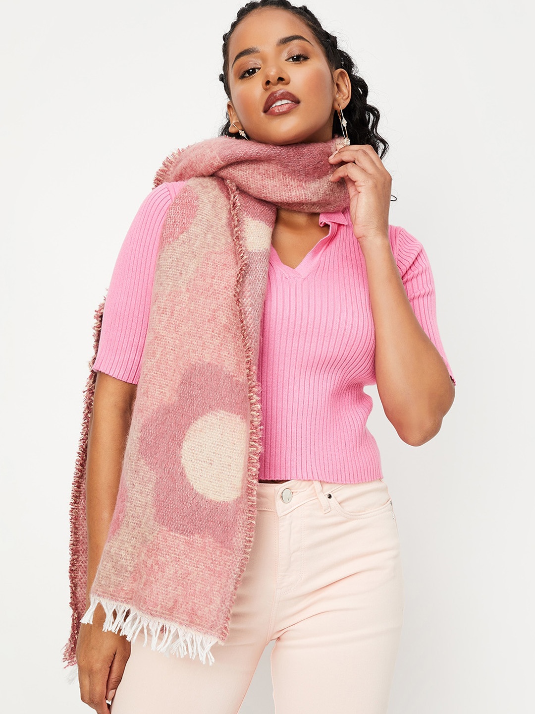

max Women Self-Design Acrylic Mufflers, Pink