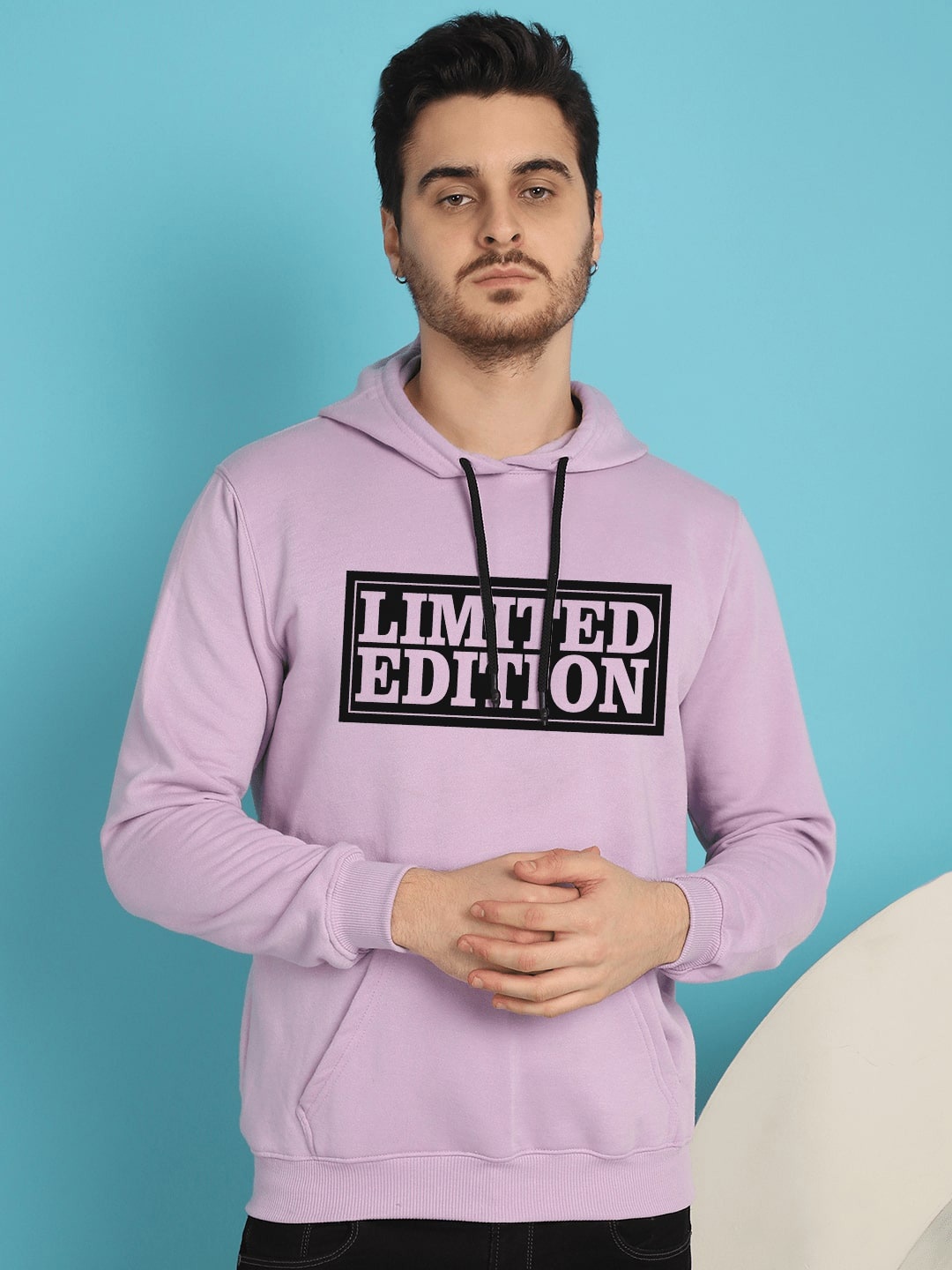 

YOU FOREVER Typography Printed Hooded Fleece Pullover Sweatshirt, Lavender