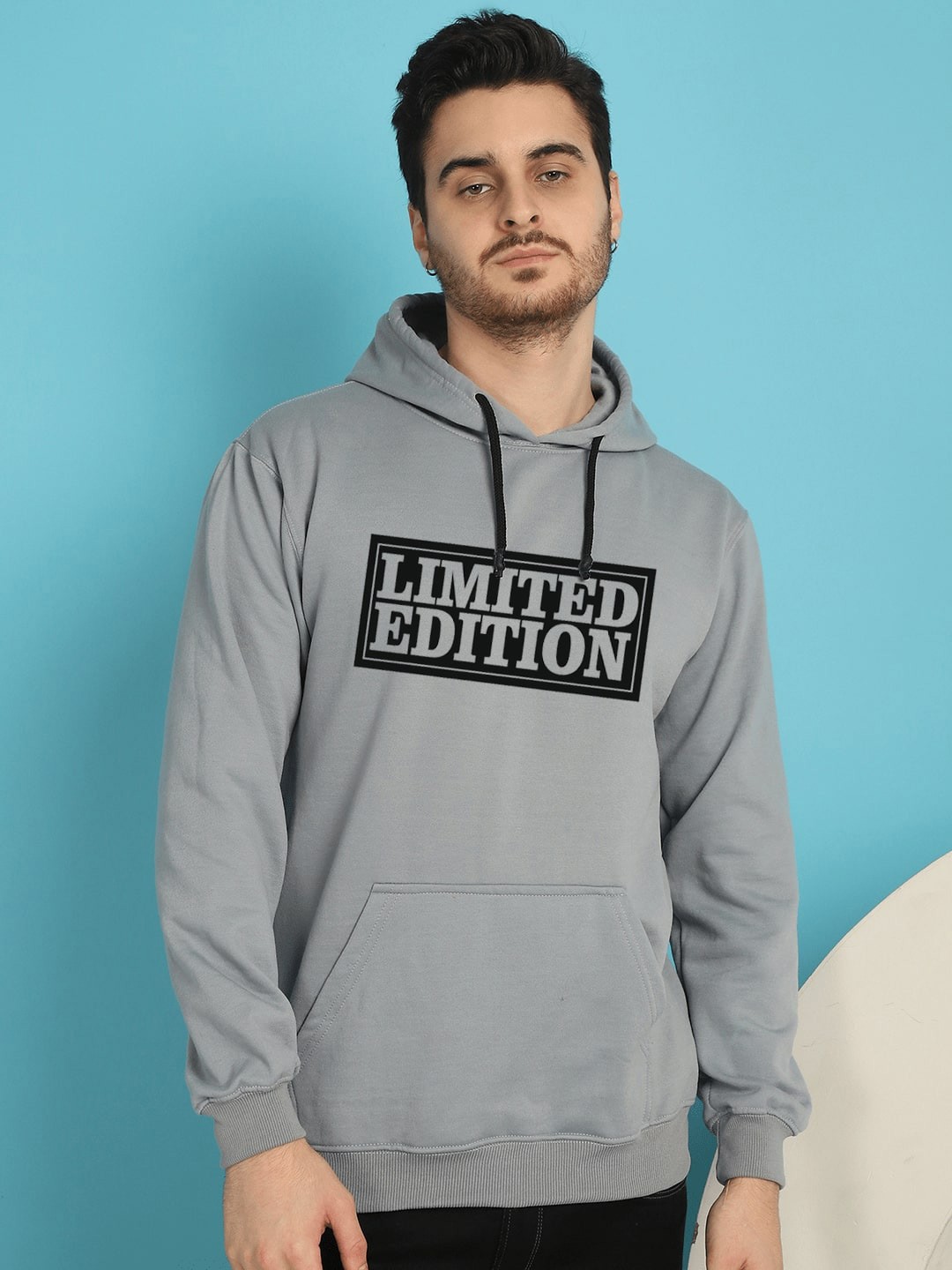 

YOU FOREVER Typography Printed Hooded Fleece Pullover Sweatshirt, Grey