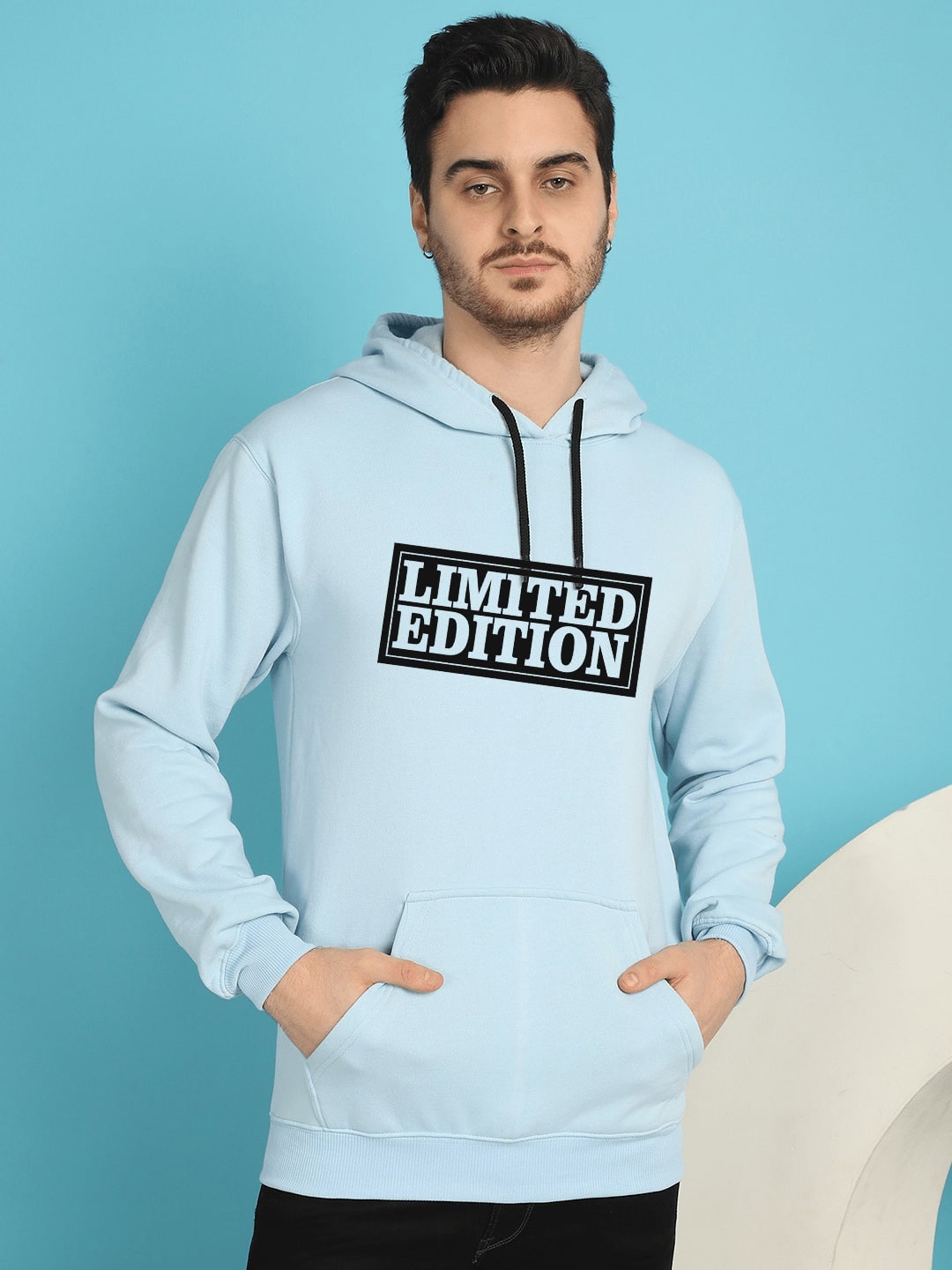 

YOU FOREVER Typography Printed Hooded Fleece Pullover Sweatshirt, Blue