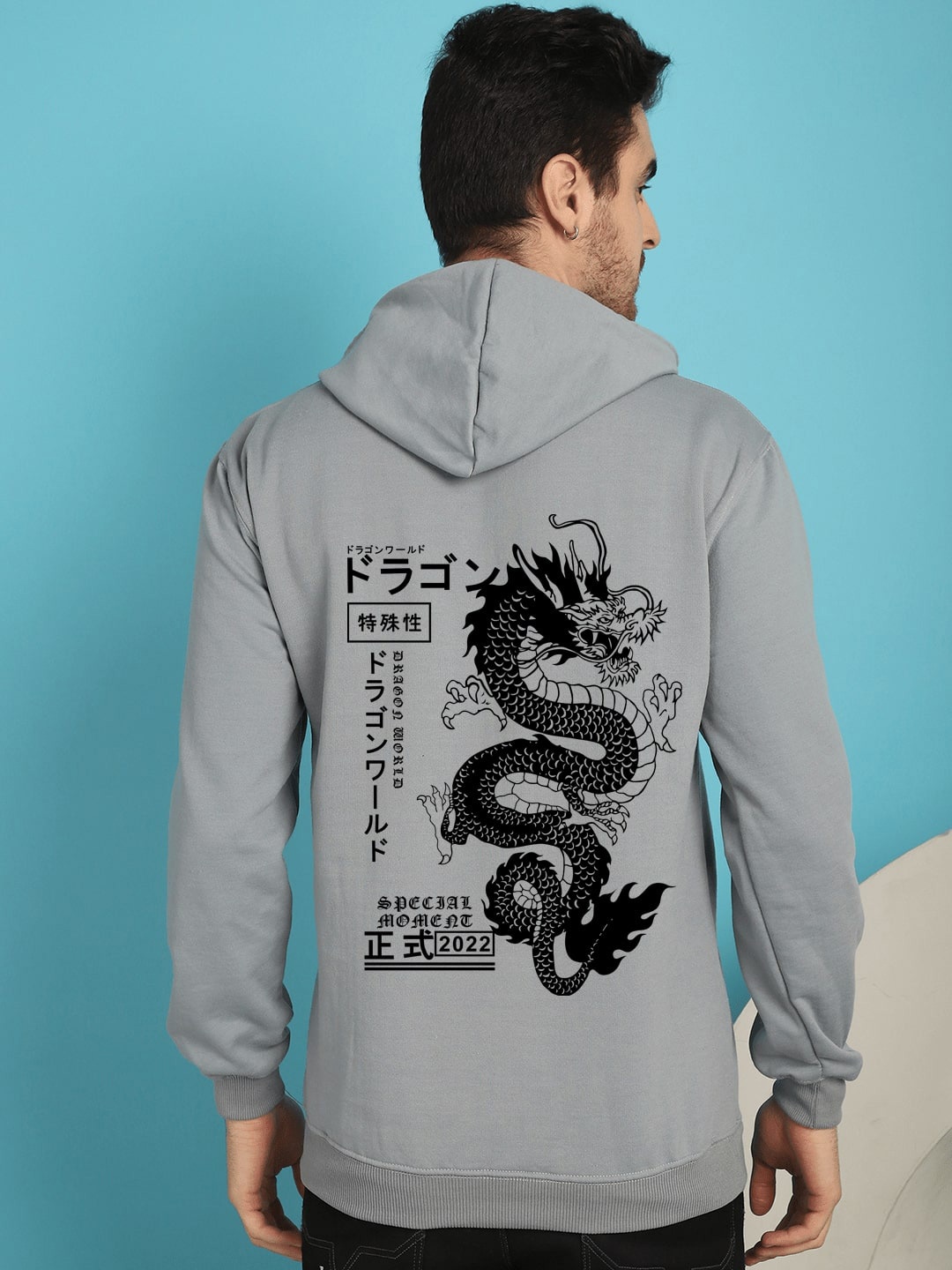 

YOU FOREVER Graphic Printed Hooded Fleece Pullover Sweatshirt, Grey