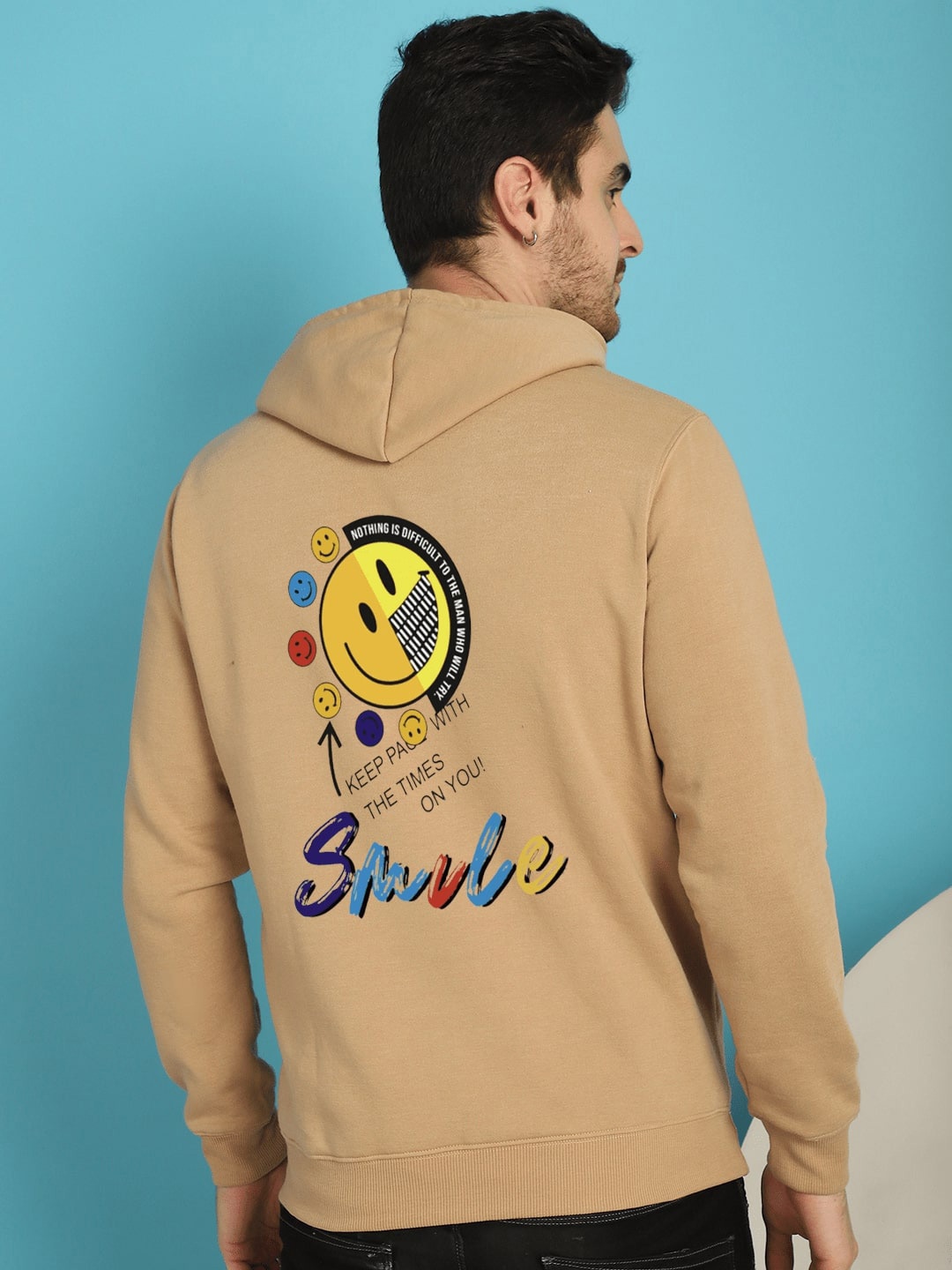 

YOU FOREVER Graphic Printed Hooded Fleece Pullover Sweatshirt, Beige