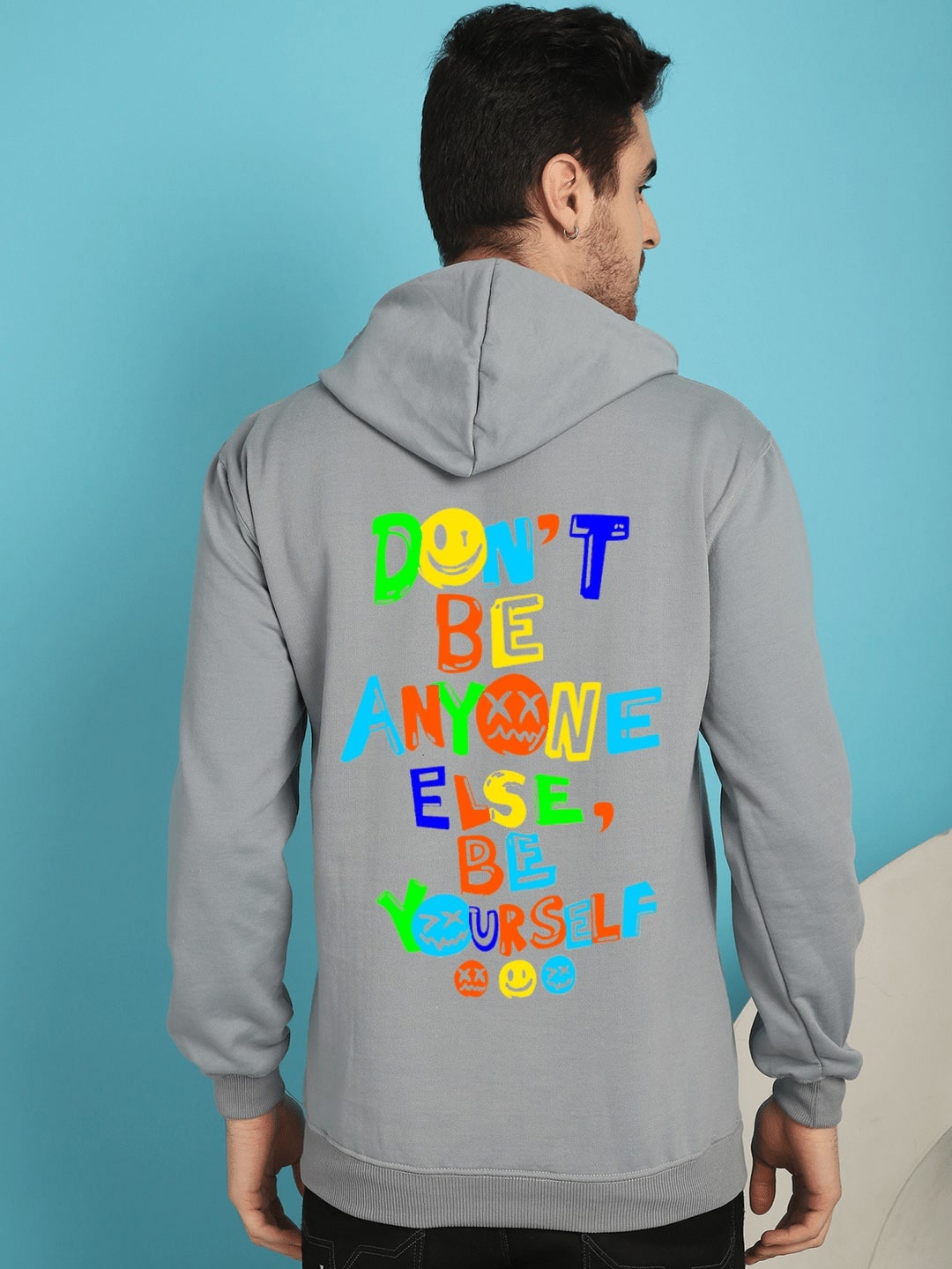 

YOU FOREVER Typography Printed Hooded Fleece Pullover Sweatshirt, Grey
