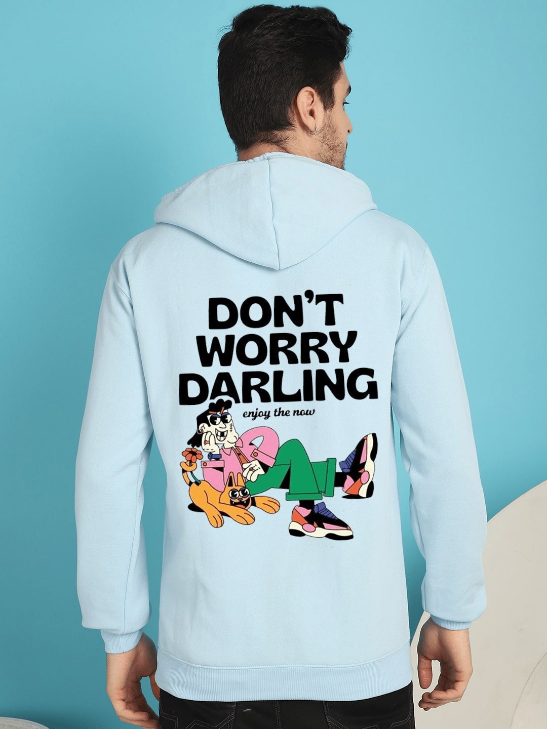

YOU FOREVER Typography Printed Hooded Fleece Pullover Sweatshirt, Blue