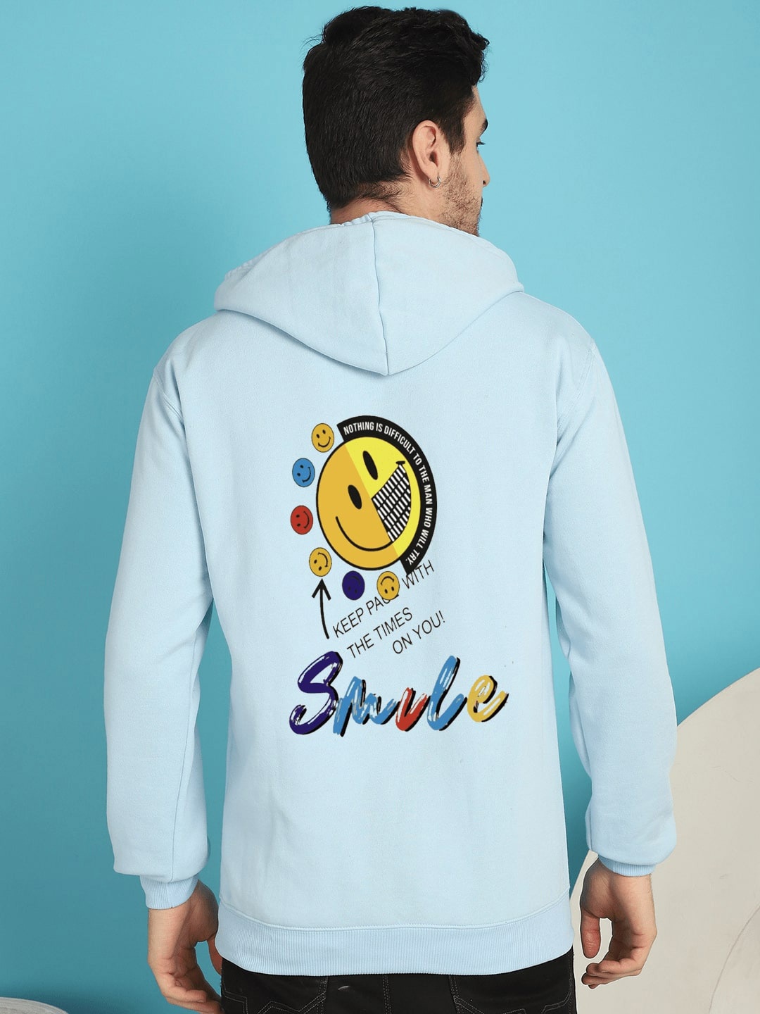

YOU FOREVER Graphic Printed Hooded Fleece Pullover Sweatshirt, Blue