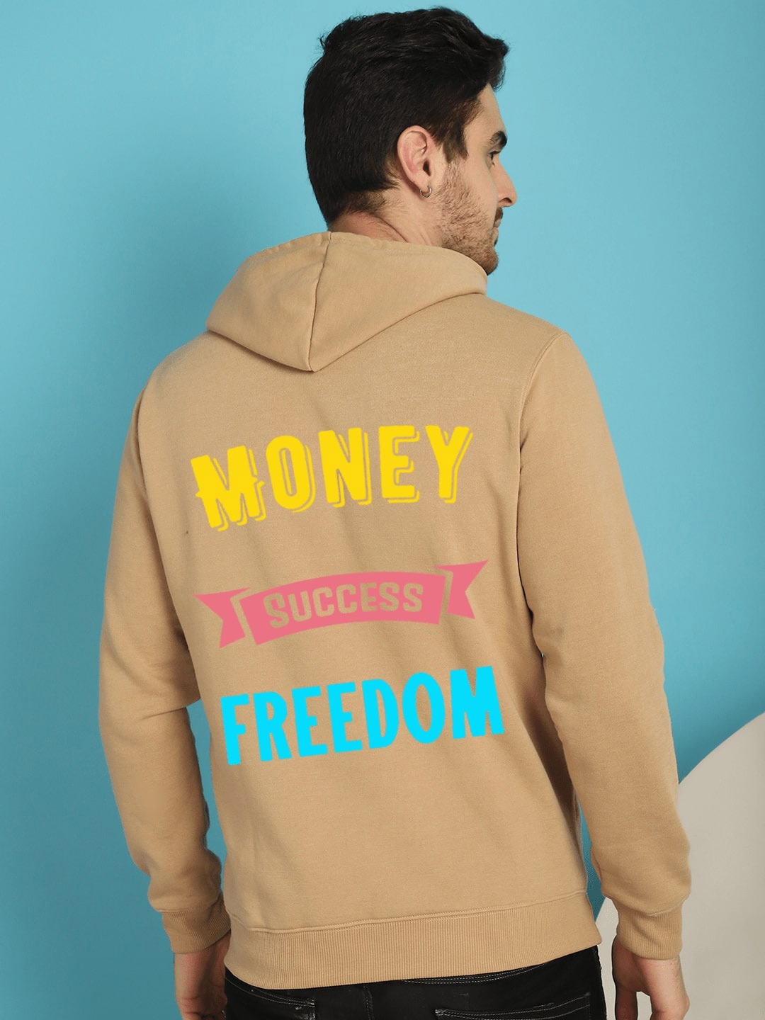 

YOU FOREVER Typography Printed Hooded Fleece Pullover Sweatshirt, Beige