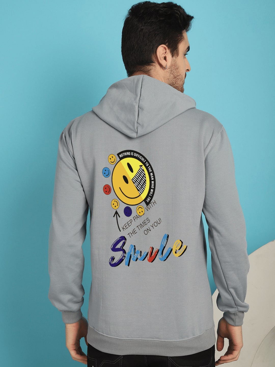 

YOU FOREVER Typography Printed Hooded Fleece Pullover, Grey