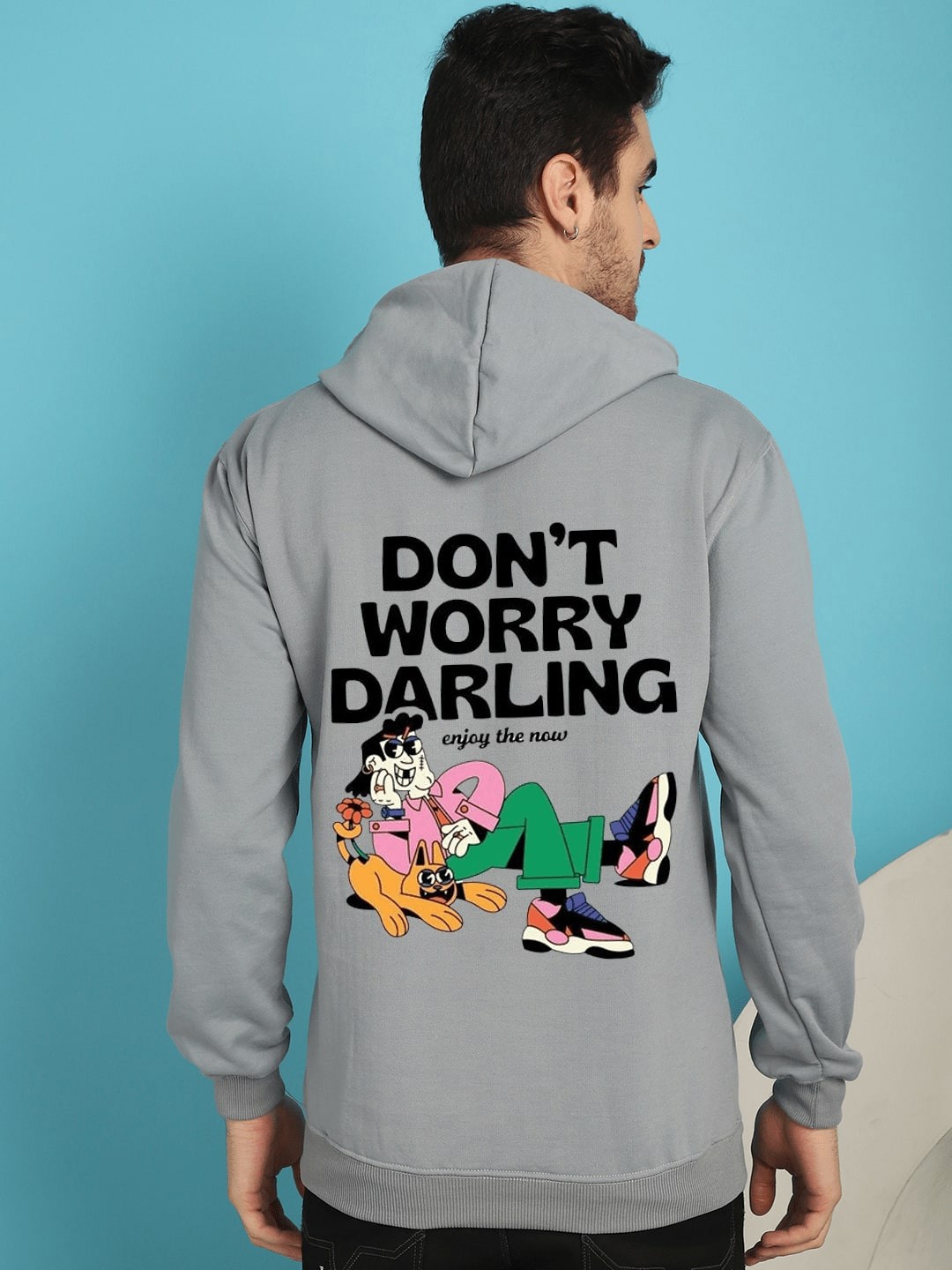 

YOU FOREVER Typography Printed Hooded Fleece Pullover, Grey