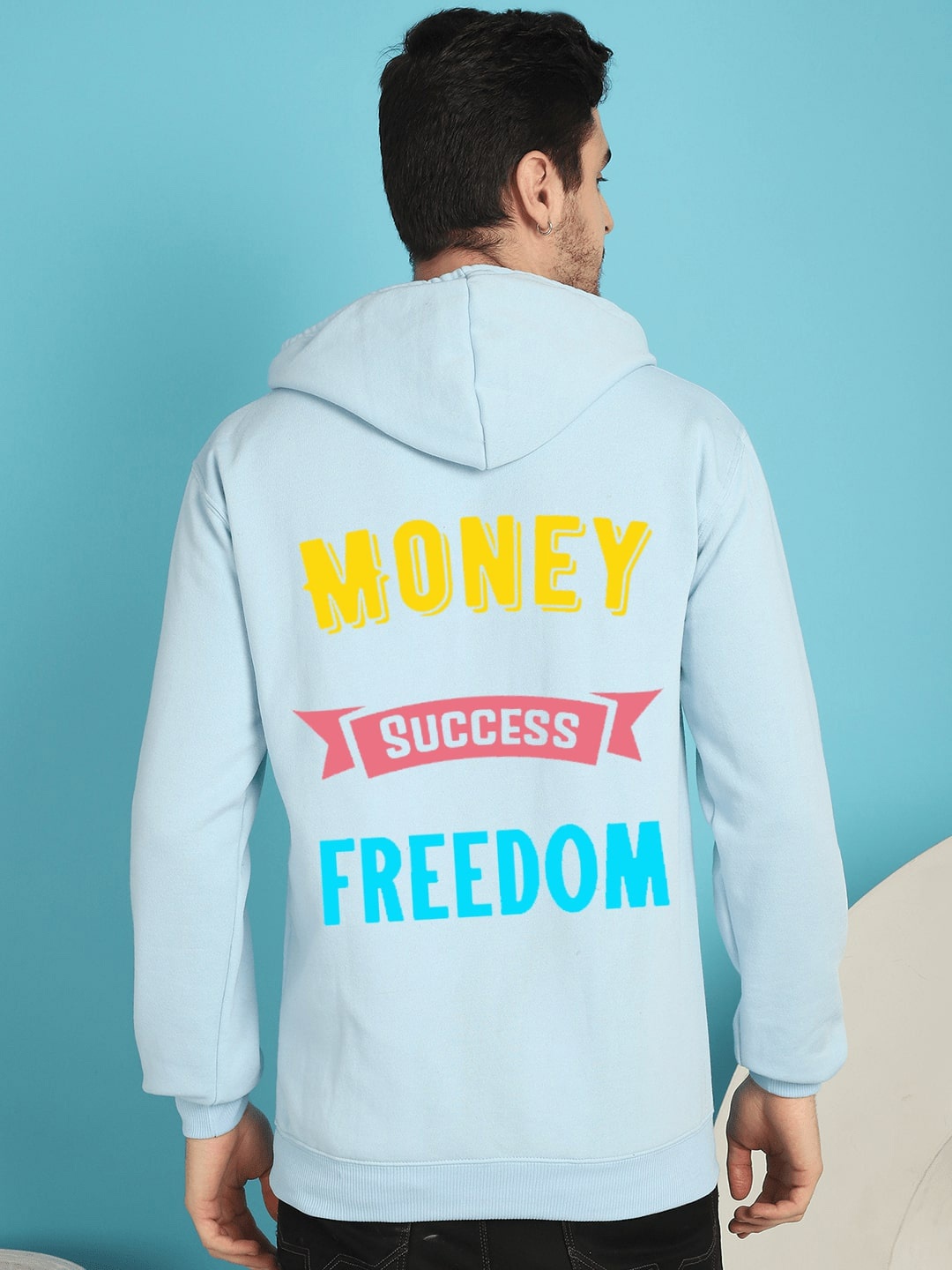 

YOU FOREVER Typography Printed Hooded Fleece Pullover, Blue