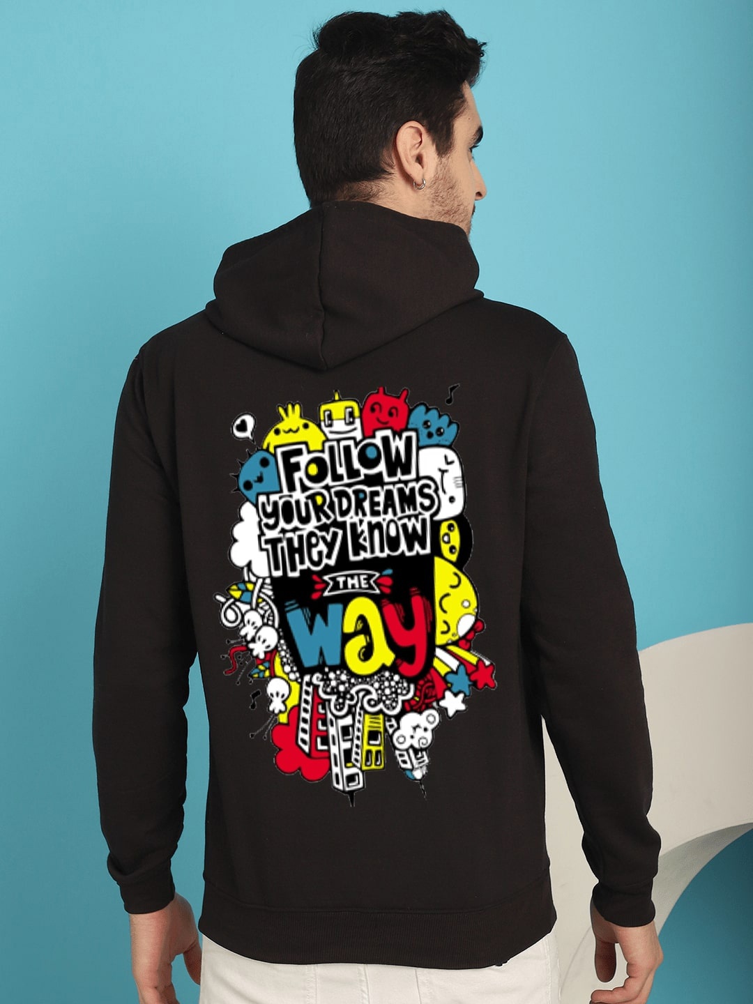 

YOU FOREVER Graphic Printed Hooded Fleece Sweatshirt, Black