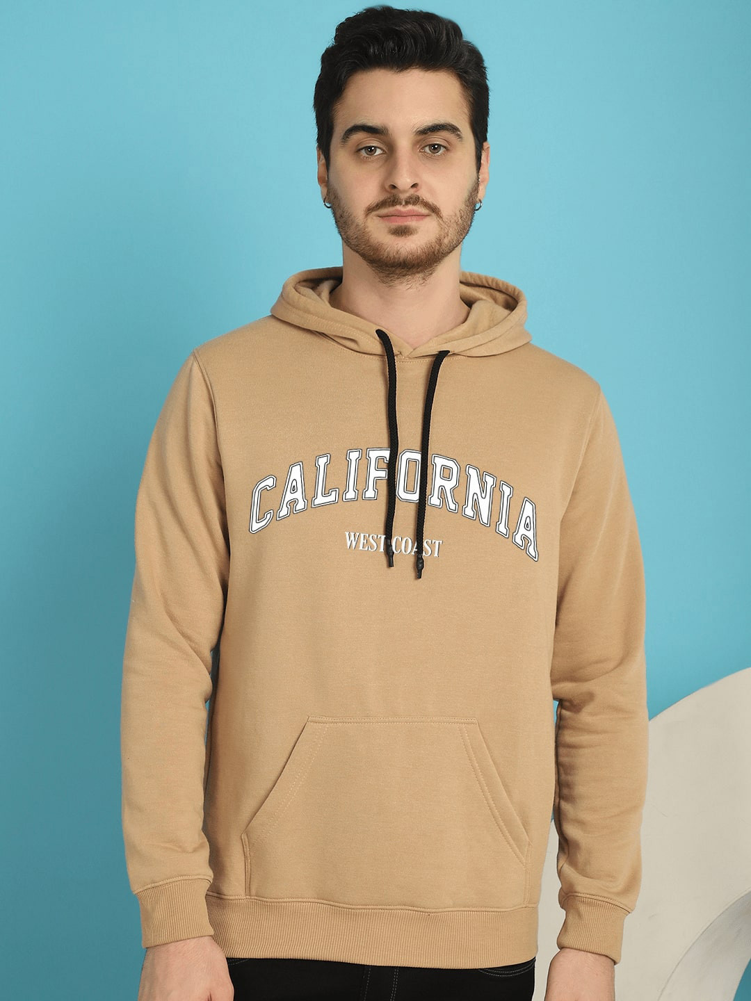 

YOU FOREVER Typography Printed Hooded Fleece Sweatshirt, Beige
