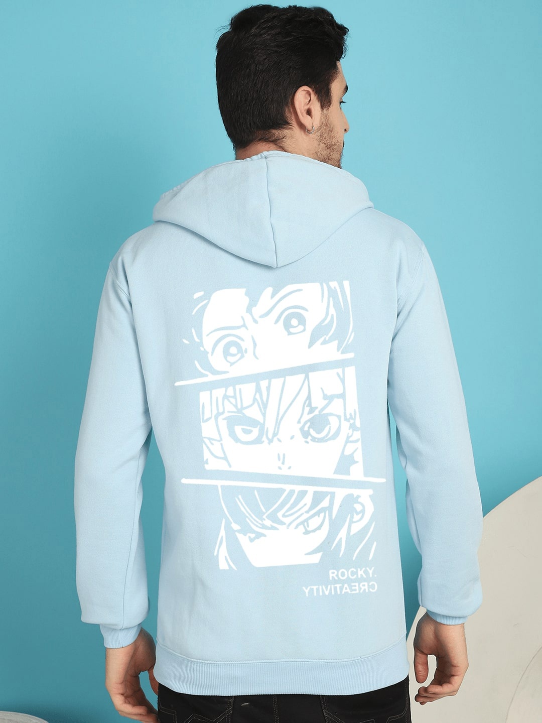 

YOU FOREVER Printed Hooded Fleece Sweatshirt, Blue