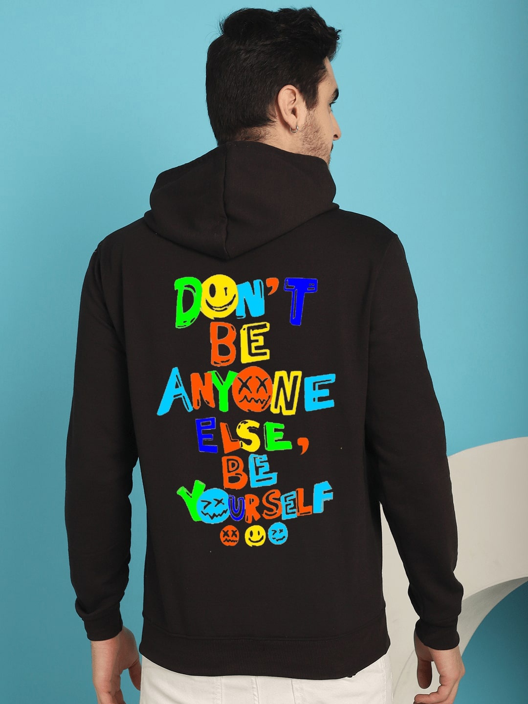 

YOU FOREVER Typography Printed Hooded Sweatshirt, Black