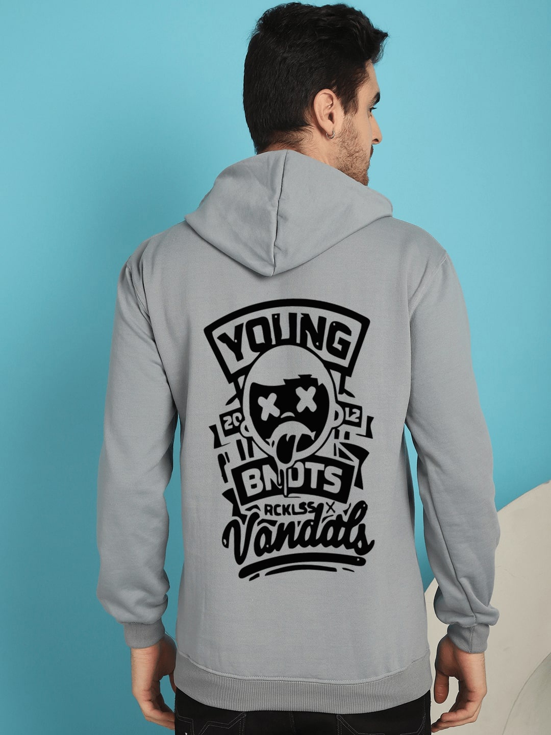 

YOU FOREVER Typography Printed Hooded Sweatshirt, Grey