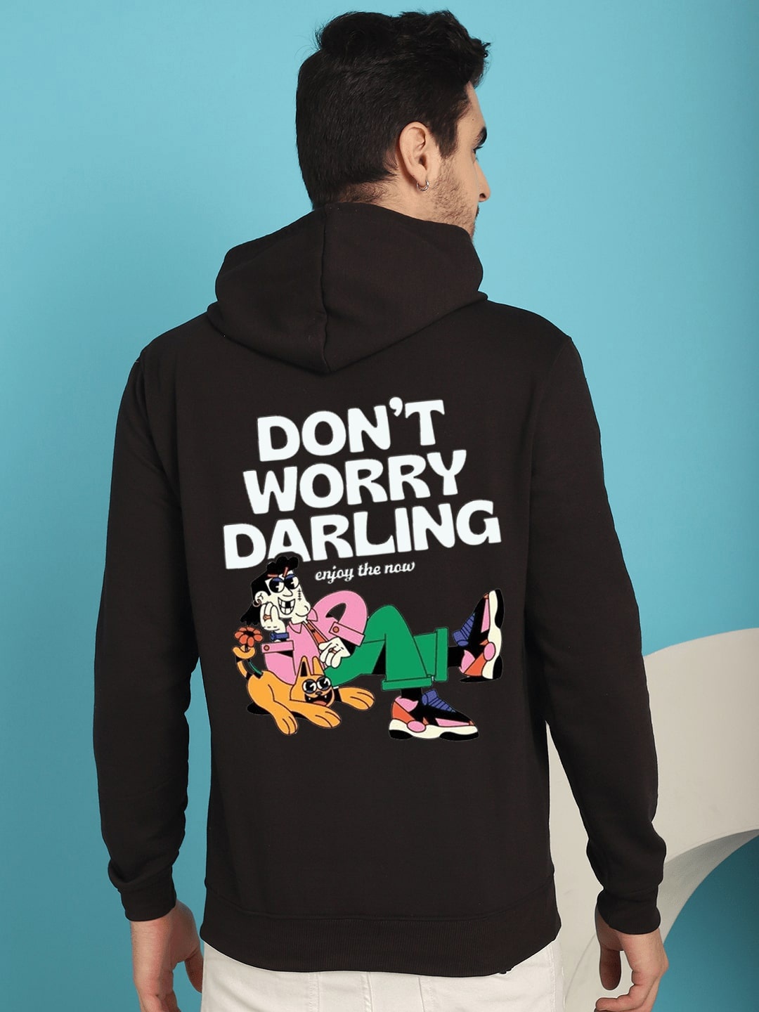 

YOU FOREVER Graphic Printed Hooded Fleece Pullover, Black