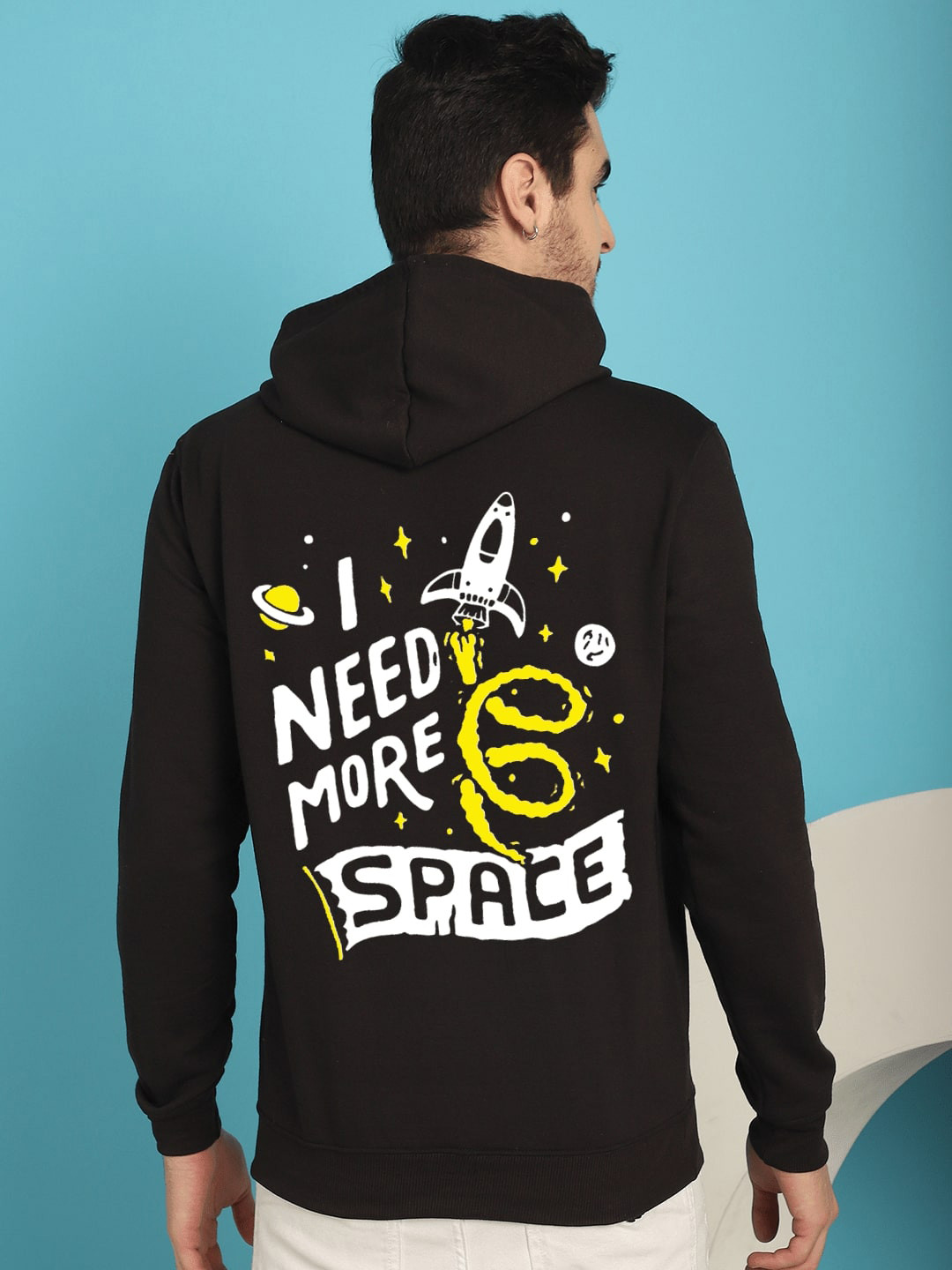 

YOU FOREVER Graphic Printed Hooded Fleece Pullover, Black