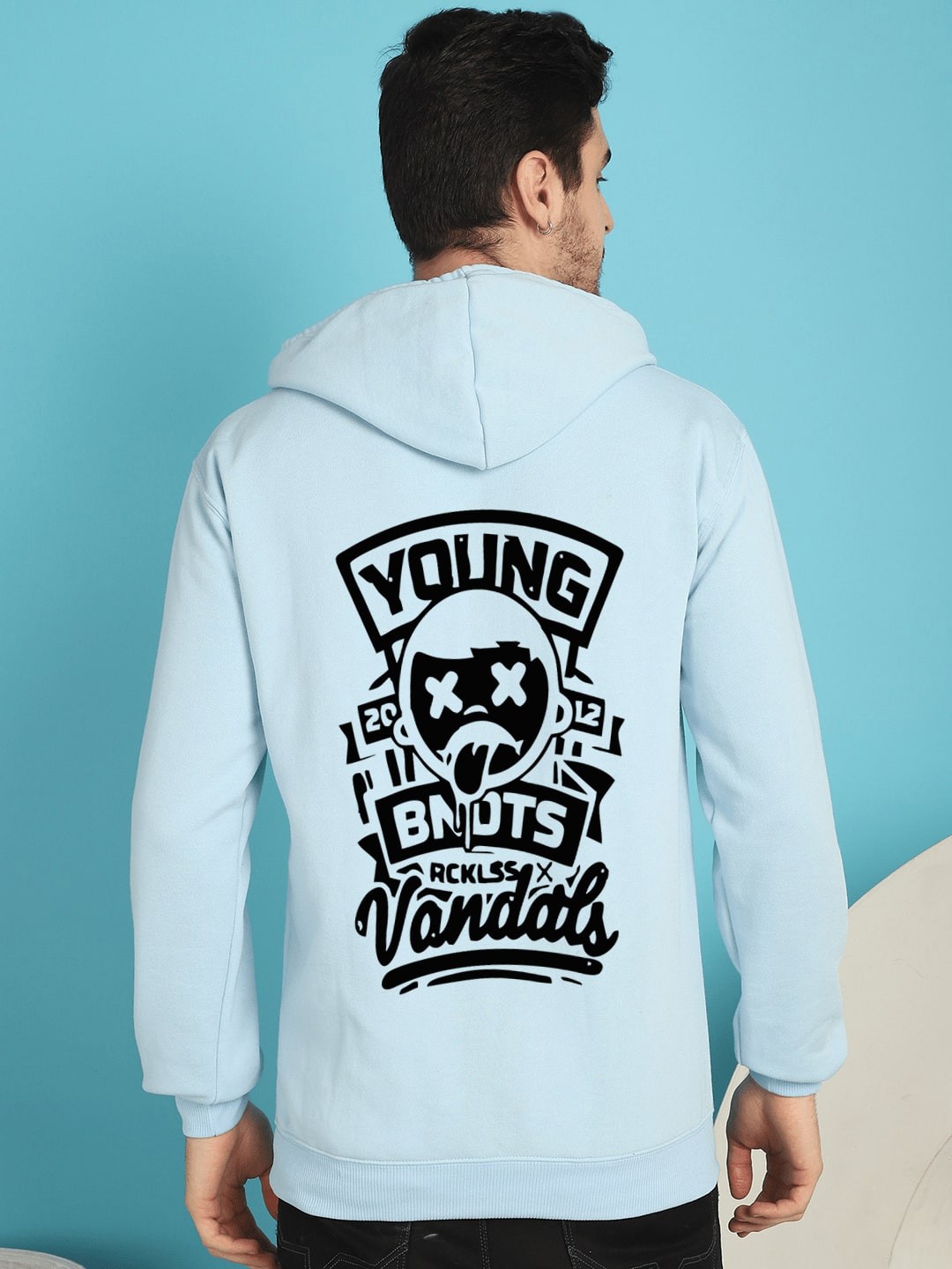 

YOU FOREVER Graphic Printed Hooded Fleece Pullover, Blue