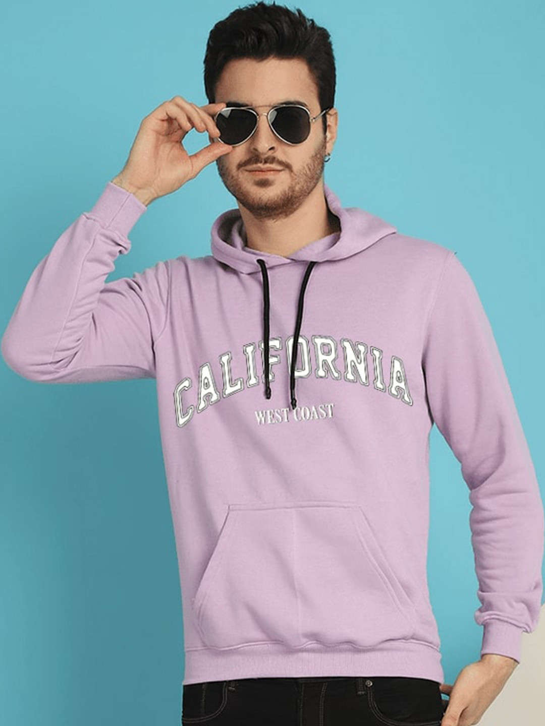 

YOU FOREVER Typography Printed Hooded Fleece Pullover, Lavender