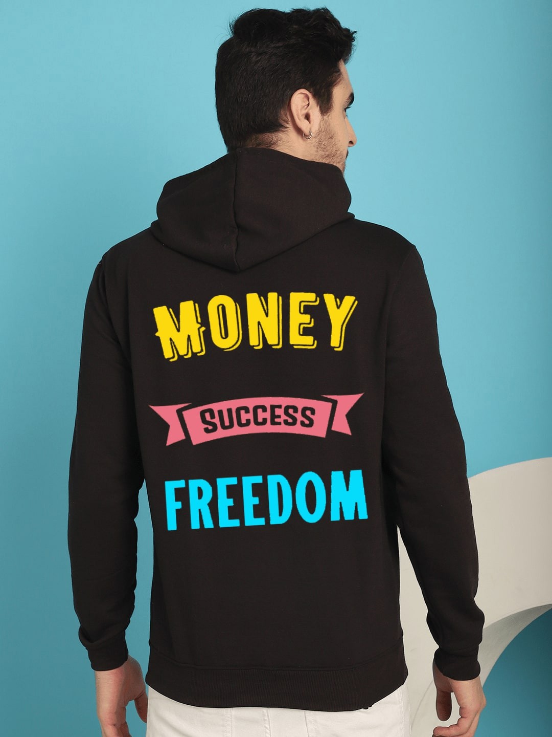 

YOU FOREVER Typography Printed Hooded Fleece Pullover Sweatshirt, Black