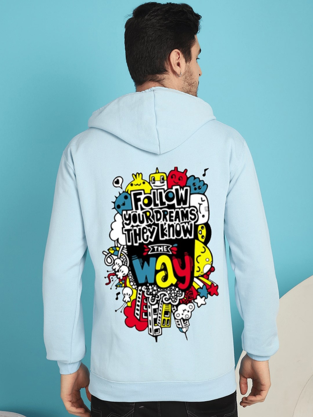 

YOU FOREVER Graphic Printed Hooded Fleece Pullover Sweatshirt, Blue