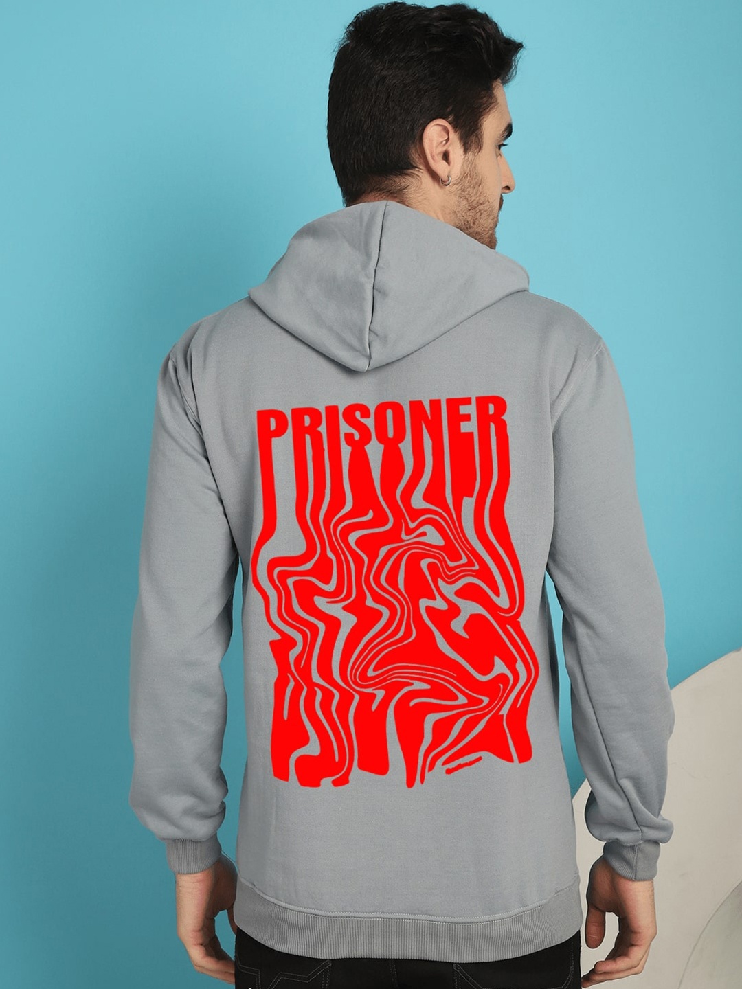 

YOU FOREVER Abstract Printed Hooded Fleece Pullover Sweatshirt, Grey
