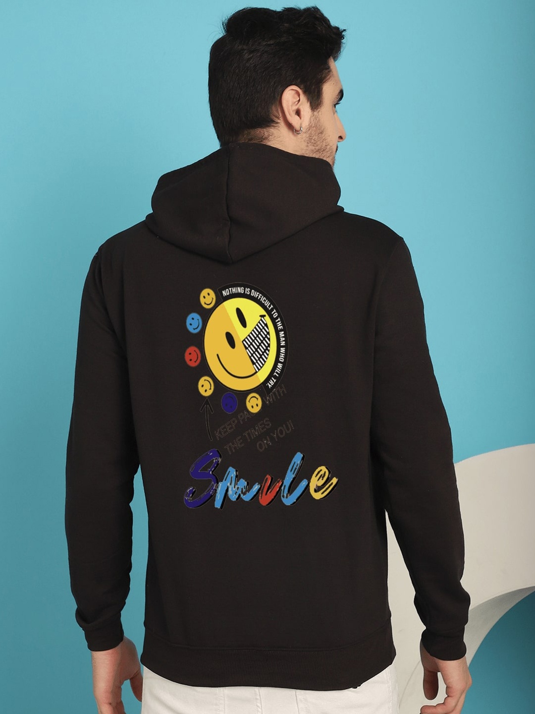 

YOU FOREVER Graphic Printed Hooded Fleece Pullover Sweatshirt, Black