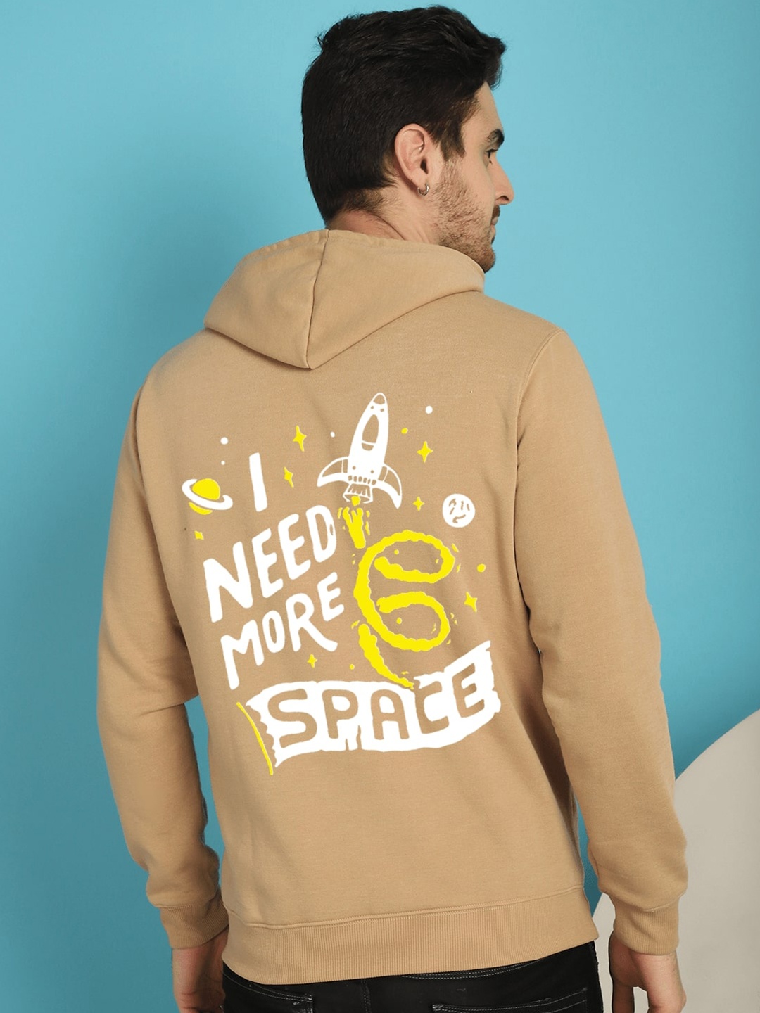 

YOU FOREVER Typography Printed Hooded Fleece Sweatshirt, Beige
