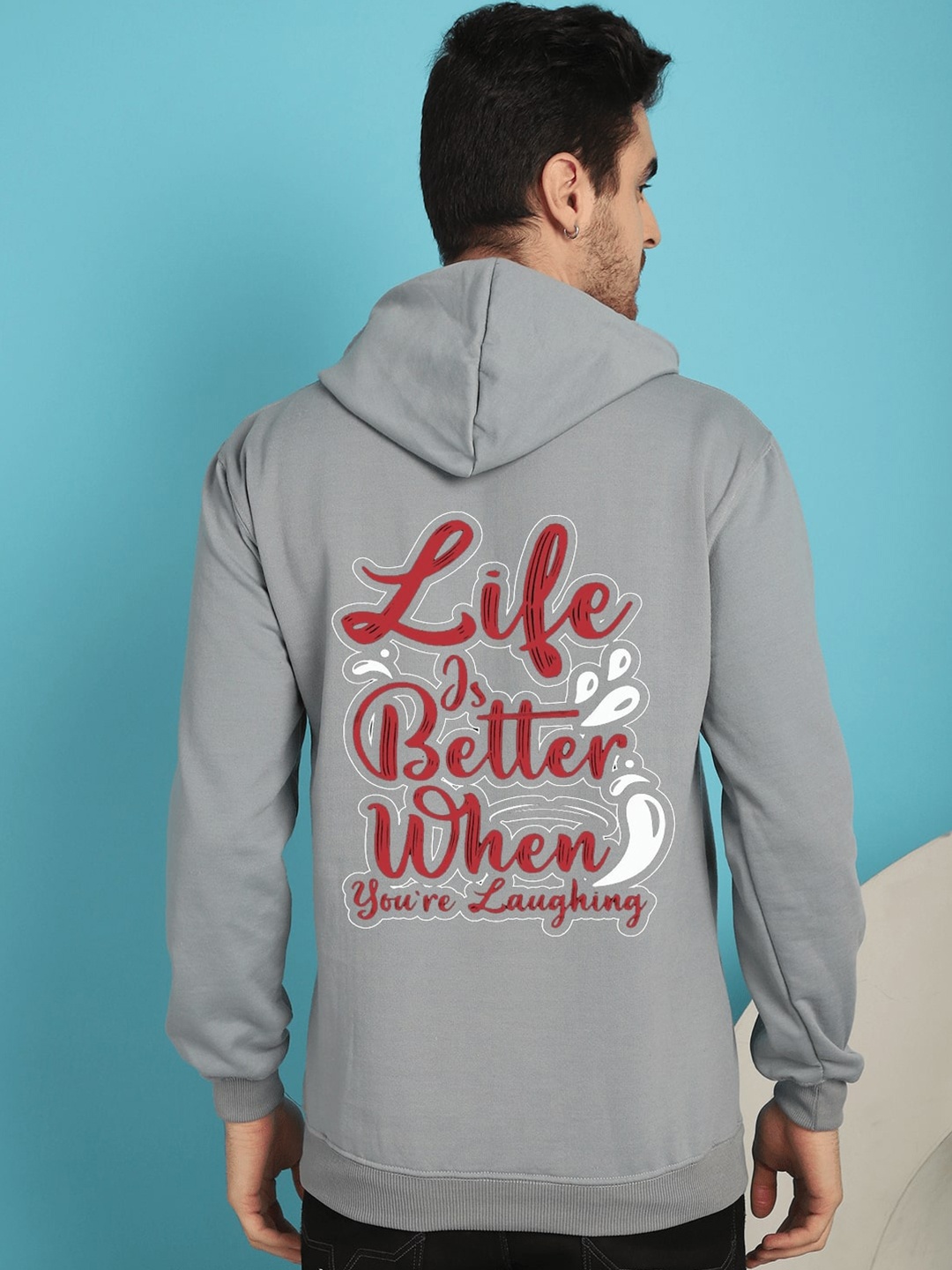 

YOU FOREVER Typography Printed Hooded Fleece Sweatshirt, Grey