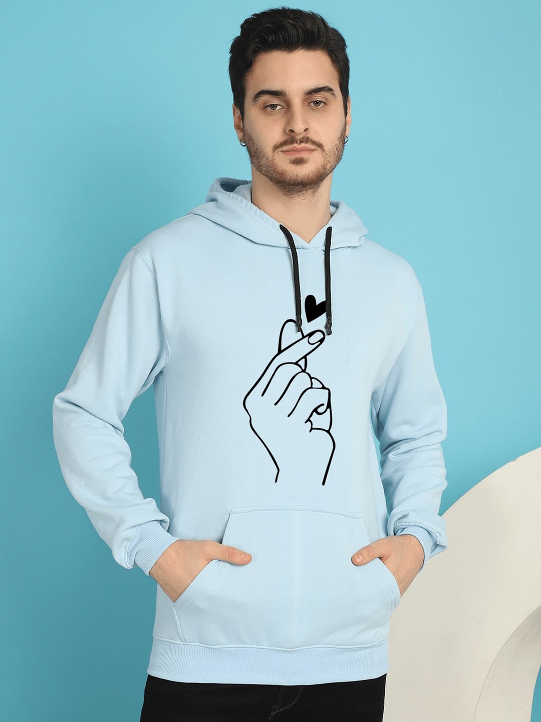 

YOU FOREVER Graphic Printed Hooded Fleece Sweatshirt, Blue