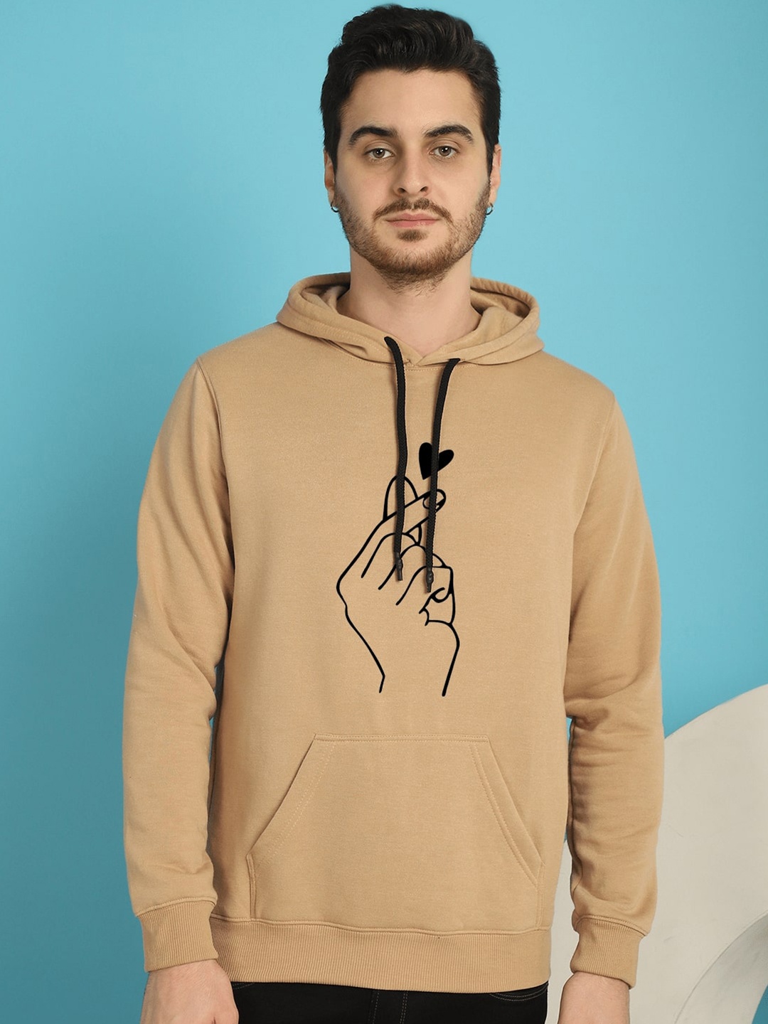 

YOU FOREVER Graphic Printed Hooded Fleece Sweatshirt, Beige