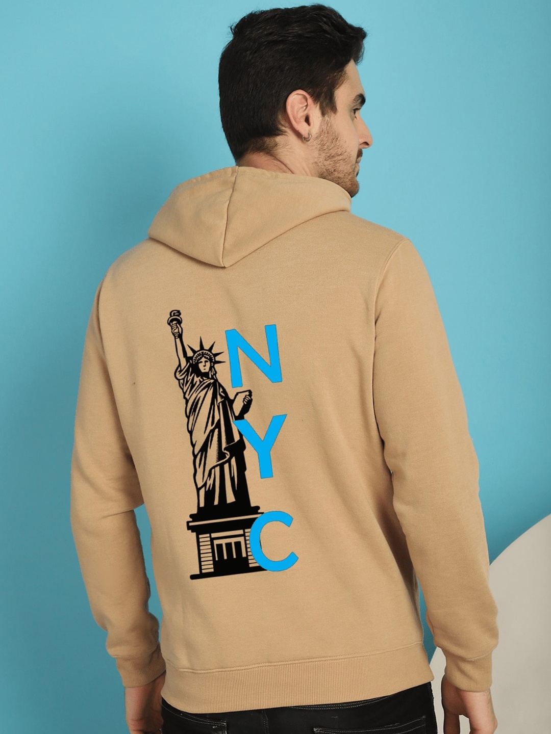 

YOU FOREVER Graphic Printed Hooded Long Sleeves Fleece Pullover Sweatshirt, Beige