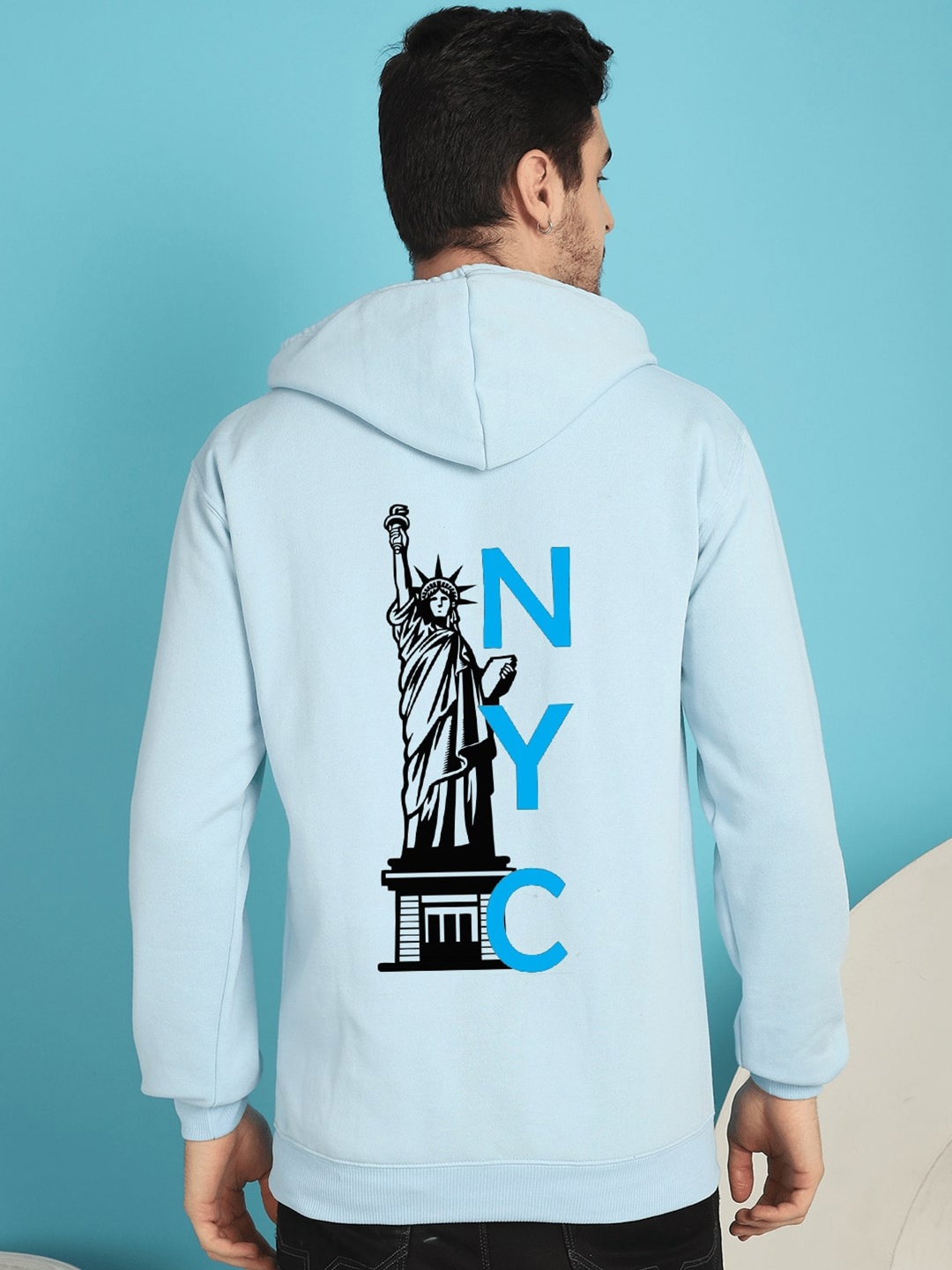 

YOU FOREVER Graphic Printed Hooded Long Sleeves Fleece Pullover Sweatshirt, Blue