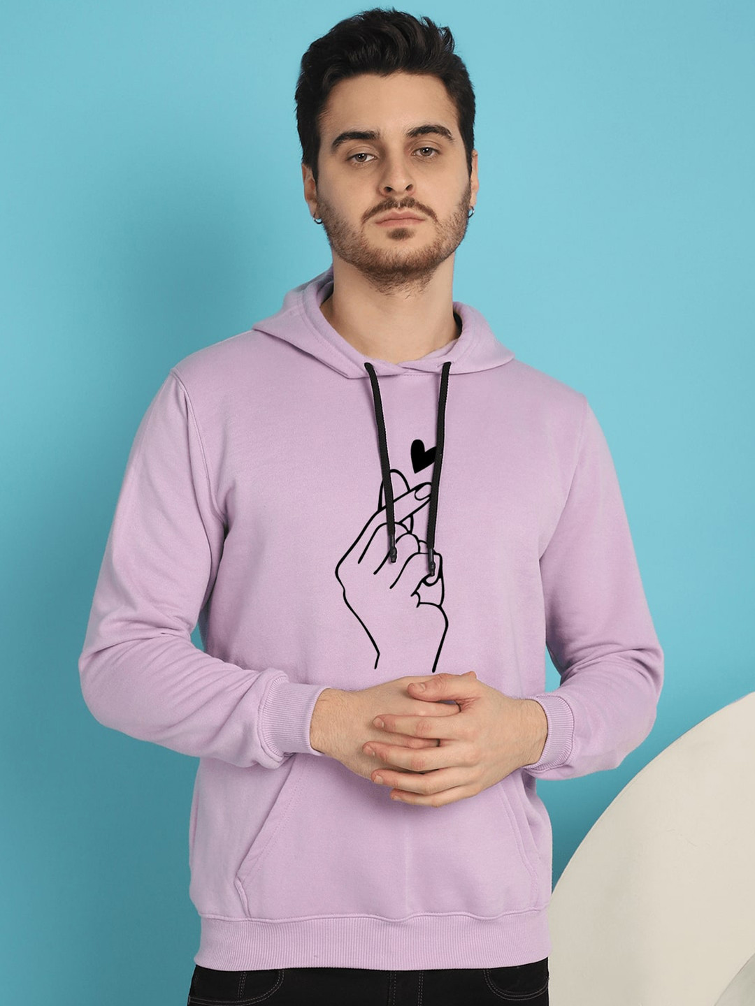 

YOU FOREVER Graphic Printed Hooded Long Sleeves Fleece Pullover Sweatshirt, Lavender