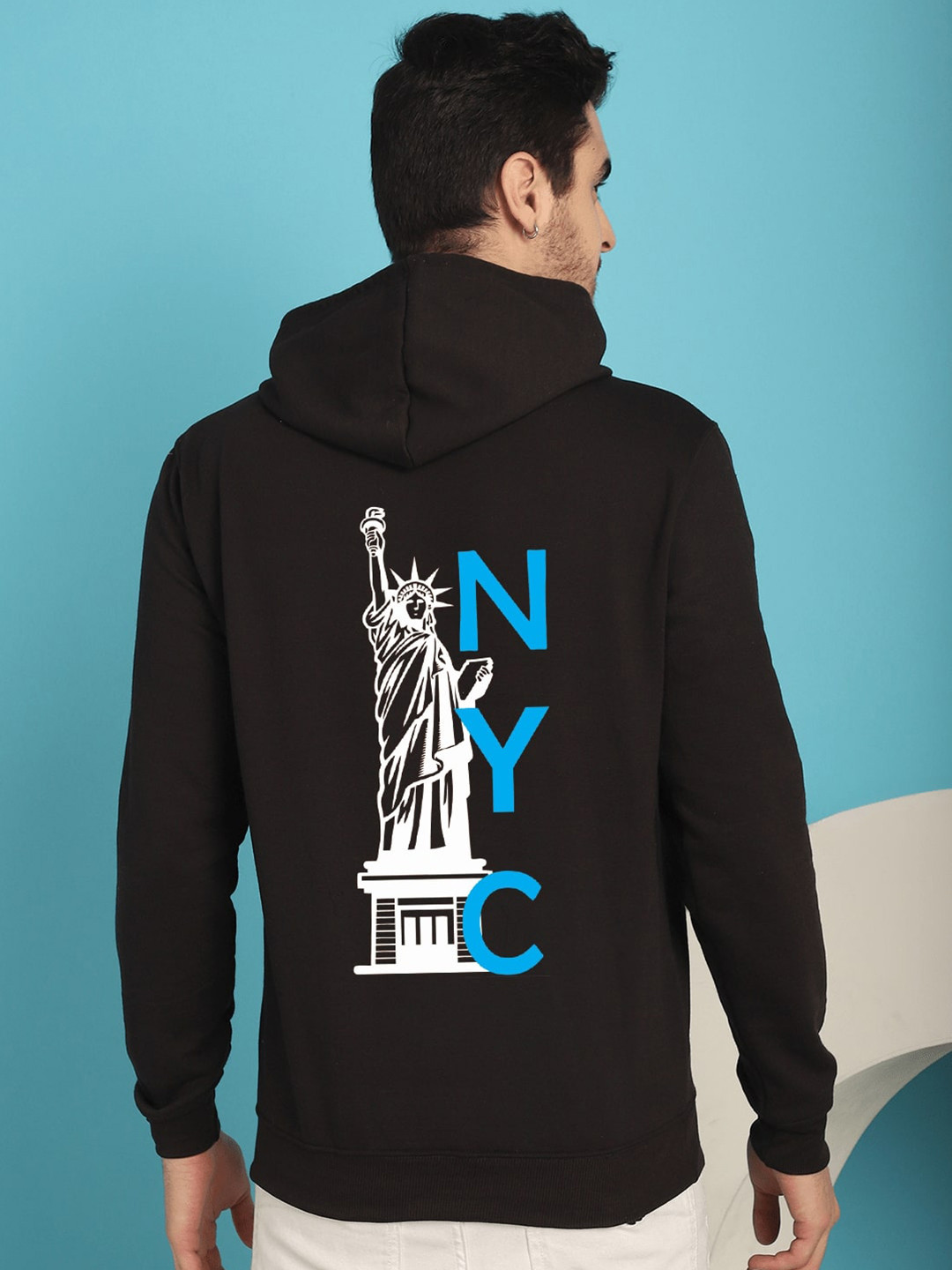 

YOU FOREVER Graphic Printed Hooded Long Sleeves Fleece Pullover Sweatshirt, Black