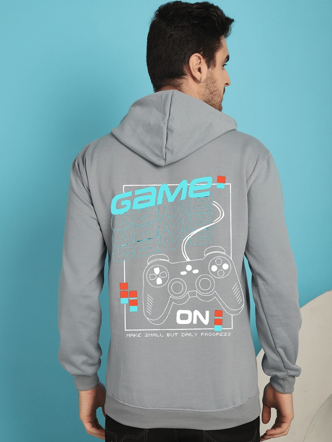 

YOU FOREVER Graphic Printed Hooded Long Sleeves Fleece Pullover Sweatshirt, Grey