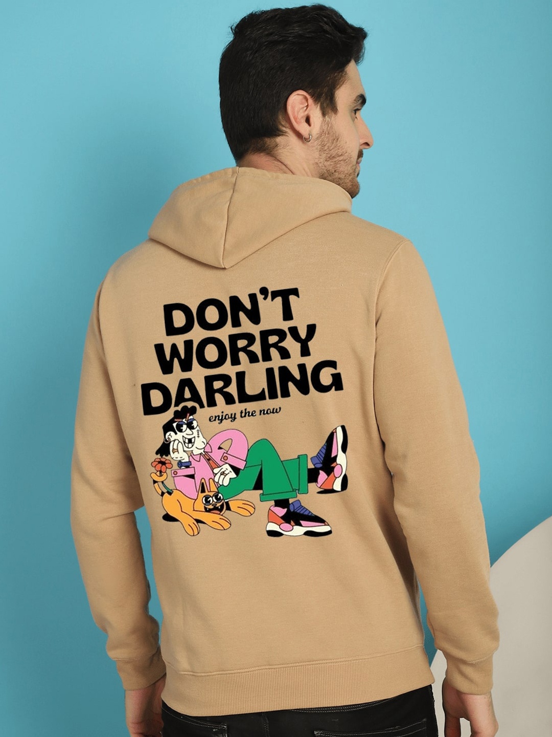

YOU FOREVER Graphic Printed Hooded Long Sleeves Fleece Pullover Sweatshirt, Beige