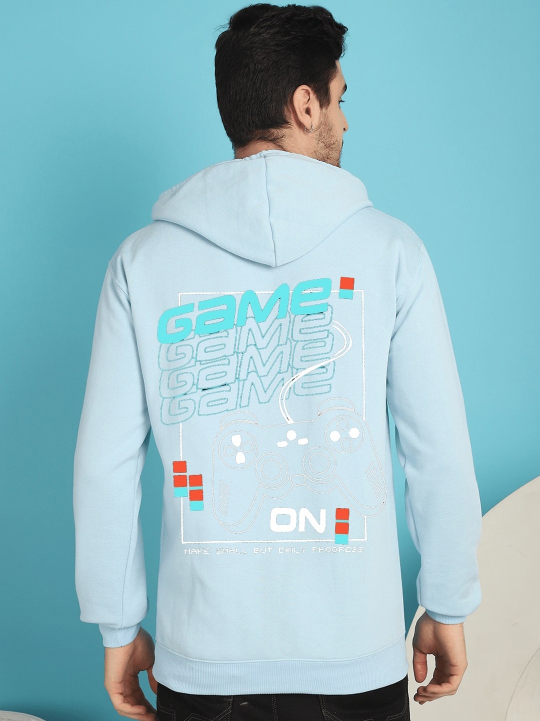 

YOU FOREVER Graphic Printed Hooded Long Sleeves Fleece Pullover Sweatshirt, Blue