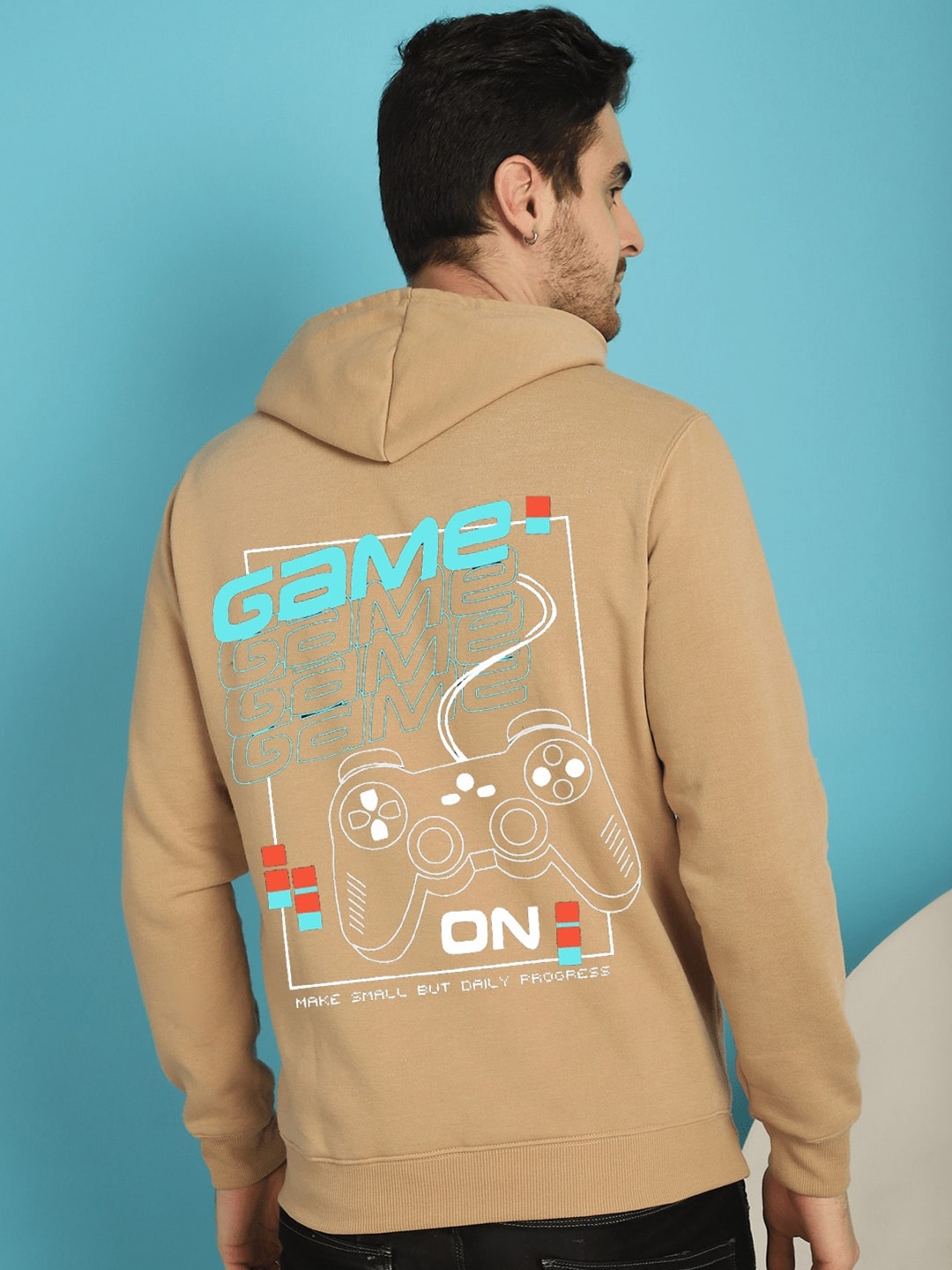 

YOU FOREVER Graphic Printed Hooded Long Sleeves Fleece Pullover Sweatshirt, Beige