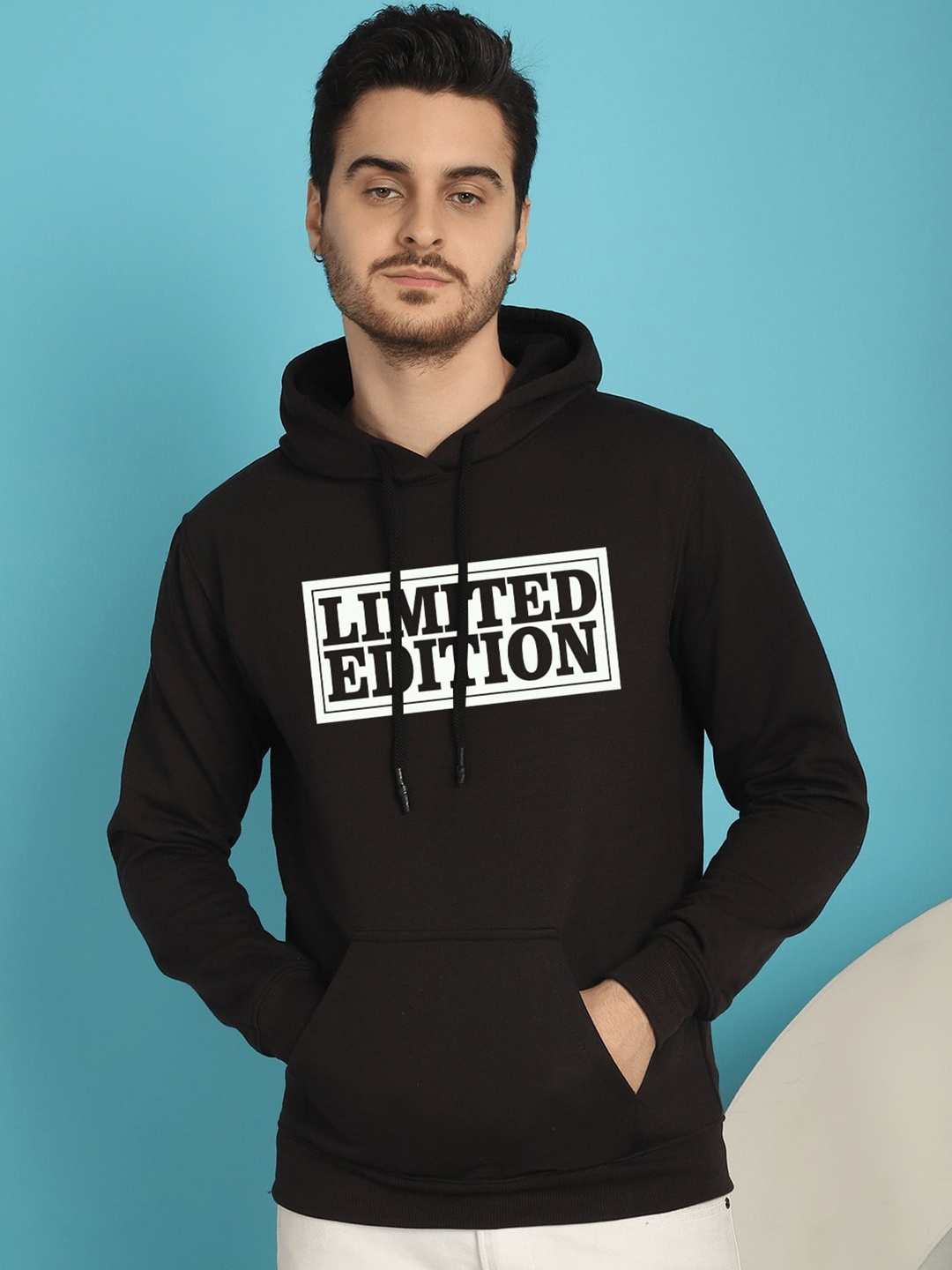 

YOU FOREVER Typography Printed Fleece Hooded Sweatshirt, Black