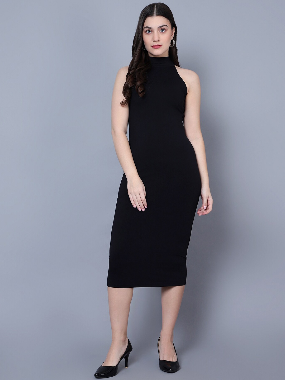 

DIAZ High Neck Sleeveless Sheath Midi Dress, Black
