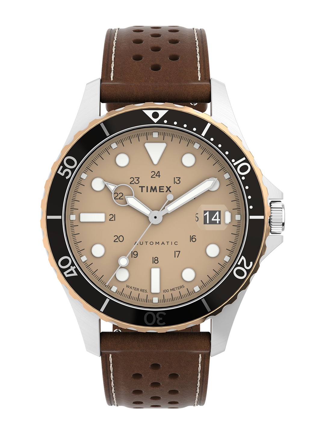 

Timex Men Textured Dial & Leather Straps Analogue Watch TW2V41500U9, Beige