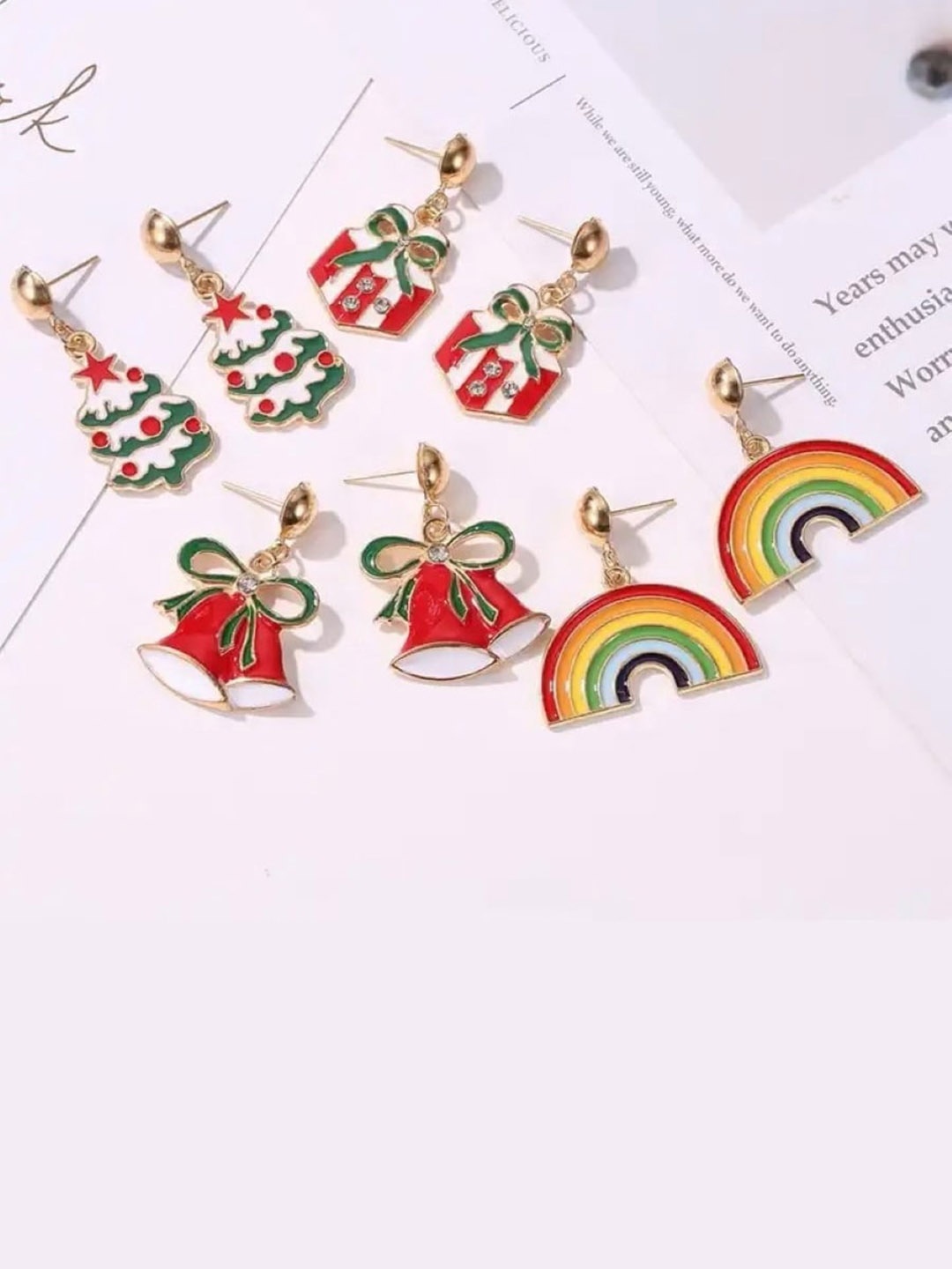 

EL REGALO Set Of 3 Christmas Drop Earrings, Gold