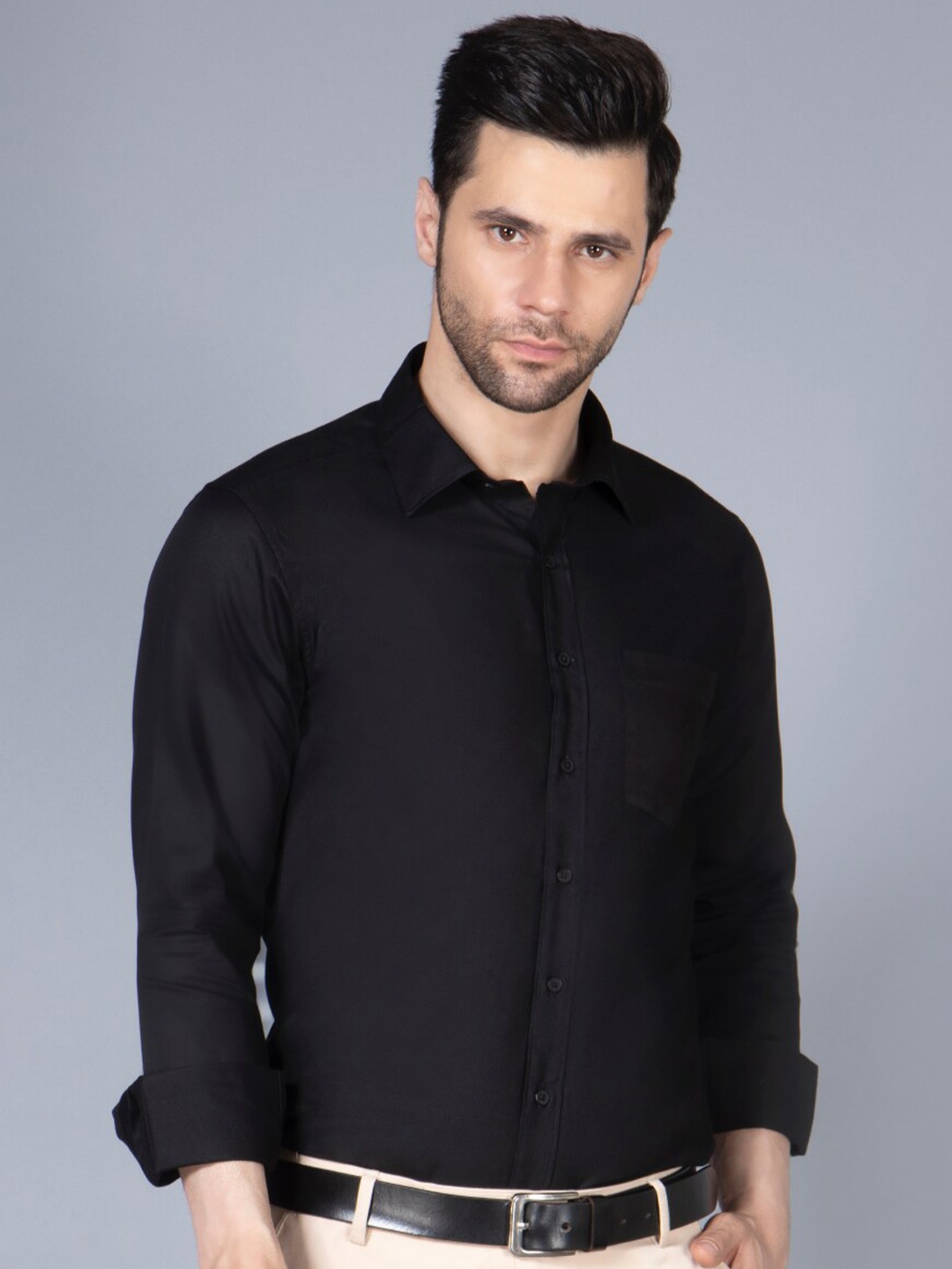 

ENTELLUS Classic Slim Fit Cotton Formal Shirt, Black